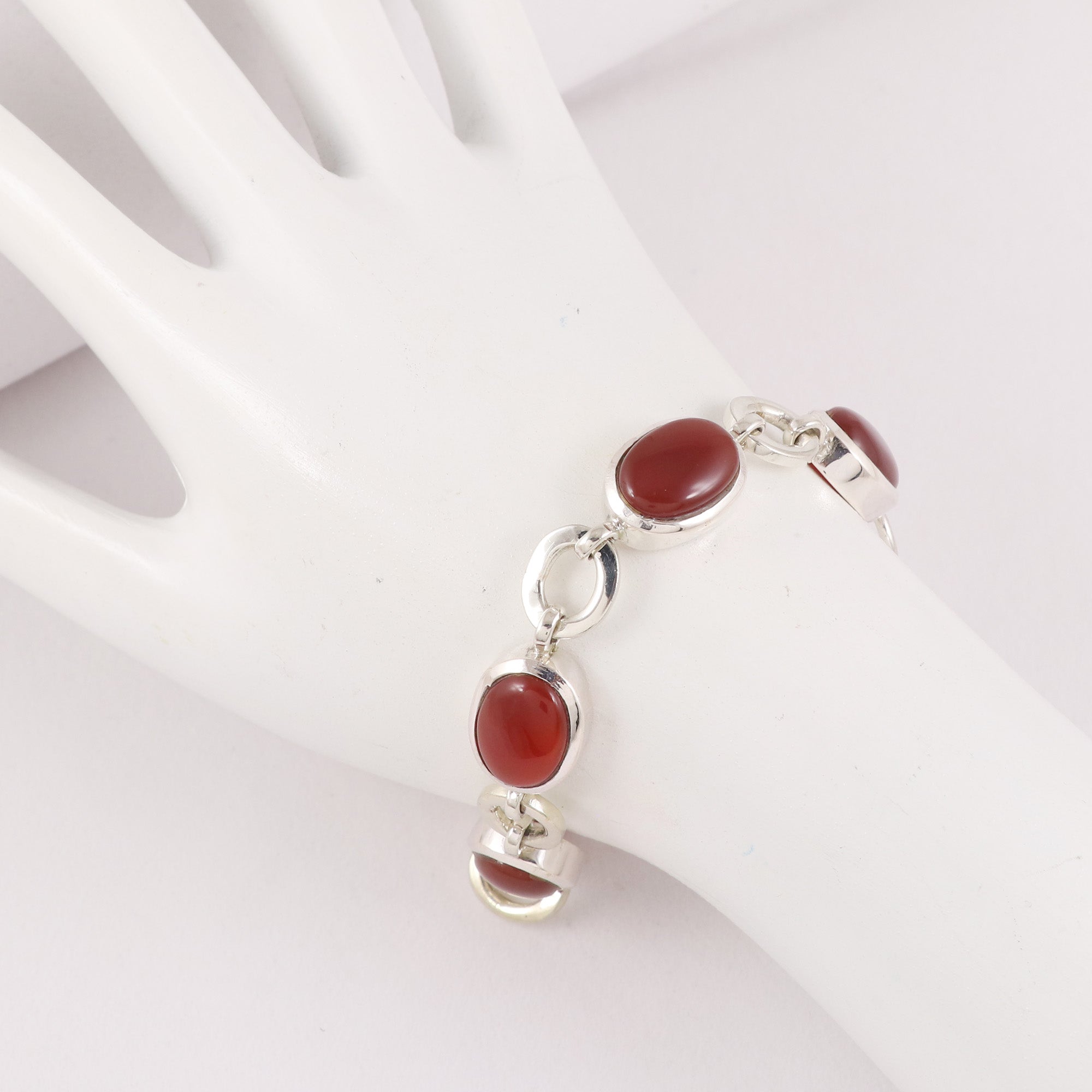 Natural Red Onyx Sterling Silver 925 Bracelet
