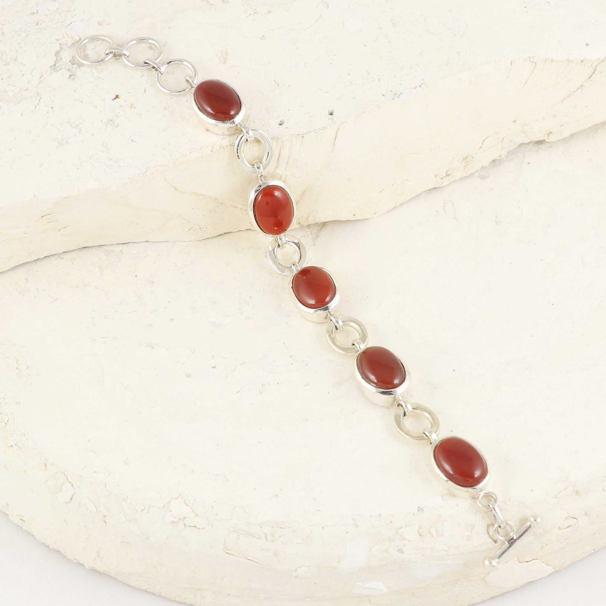 Natural Red Onyx Sterling Silver 925 Bracelet
