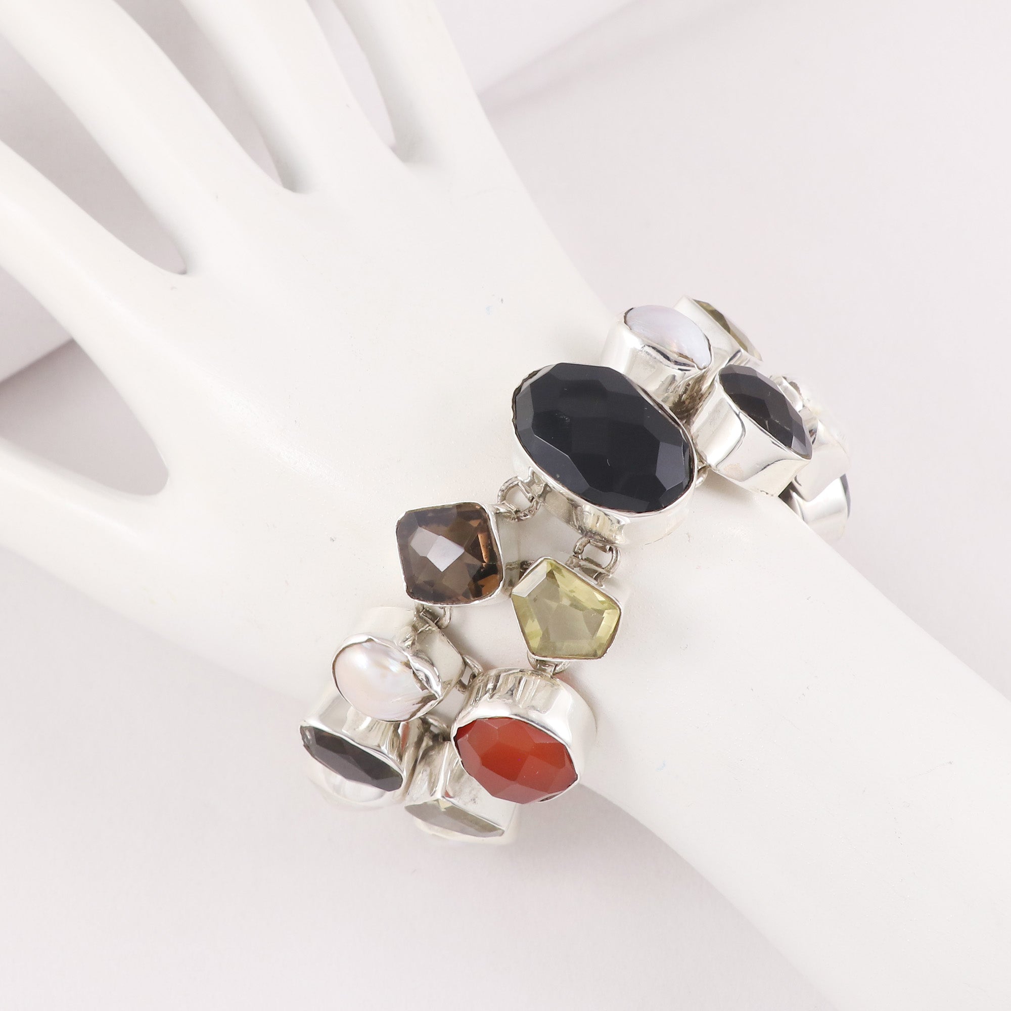 Natural Multi Stone Sterling Silver 925 Bracelet