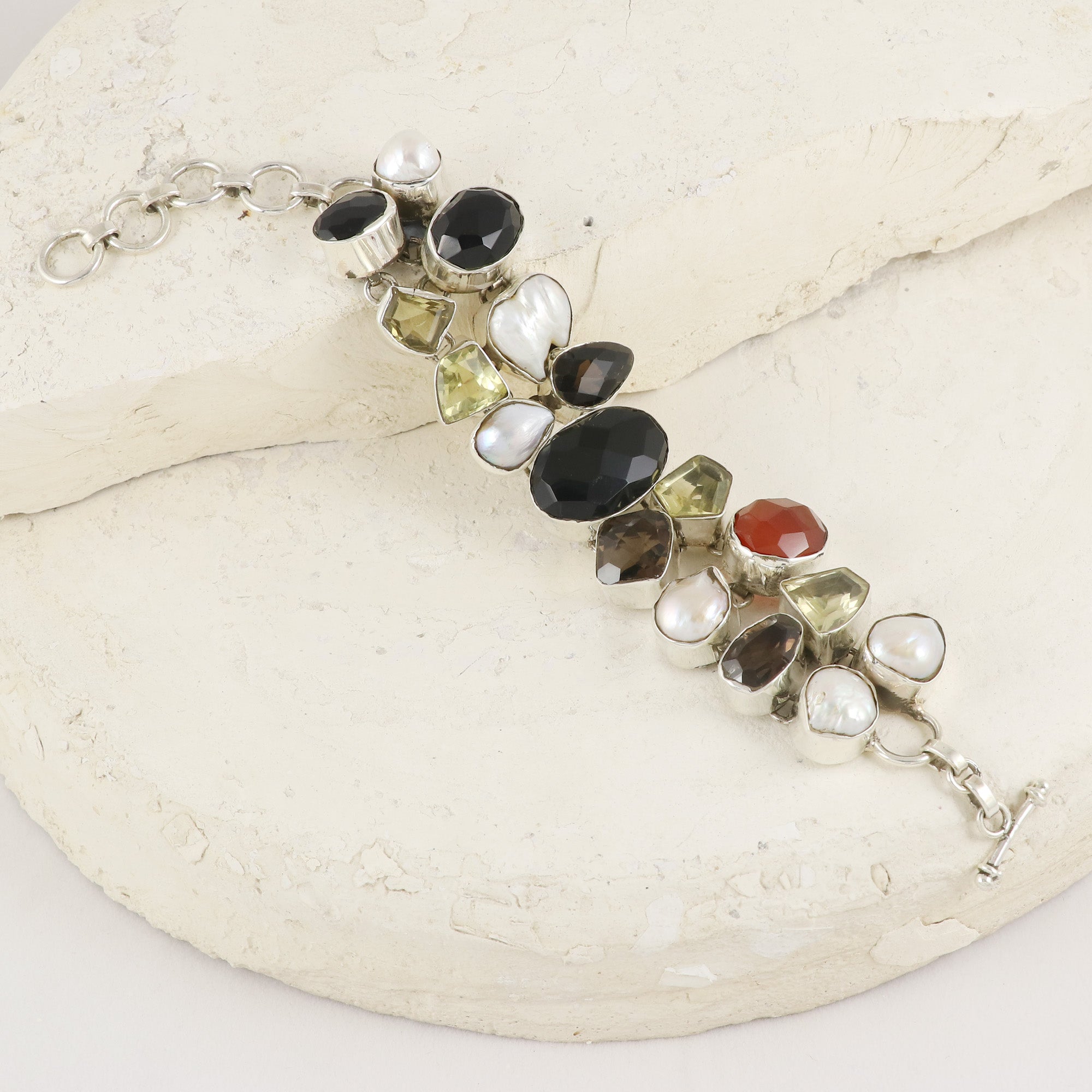Natural Multi Stone Sterling Silver 925 Bracelet