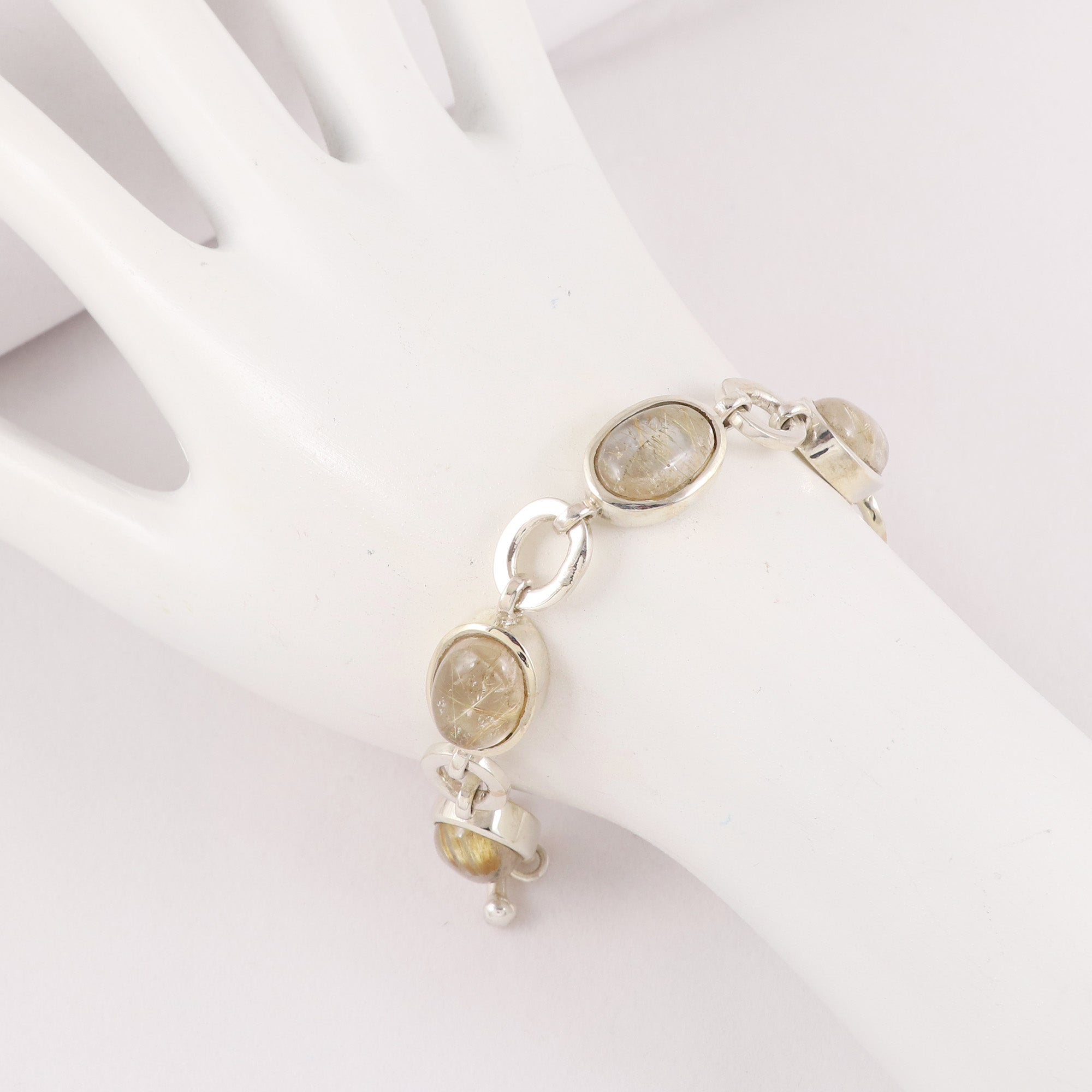 Natural Golden Rutile Sterling Silver 925 Bracelet