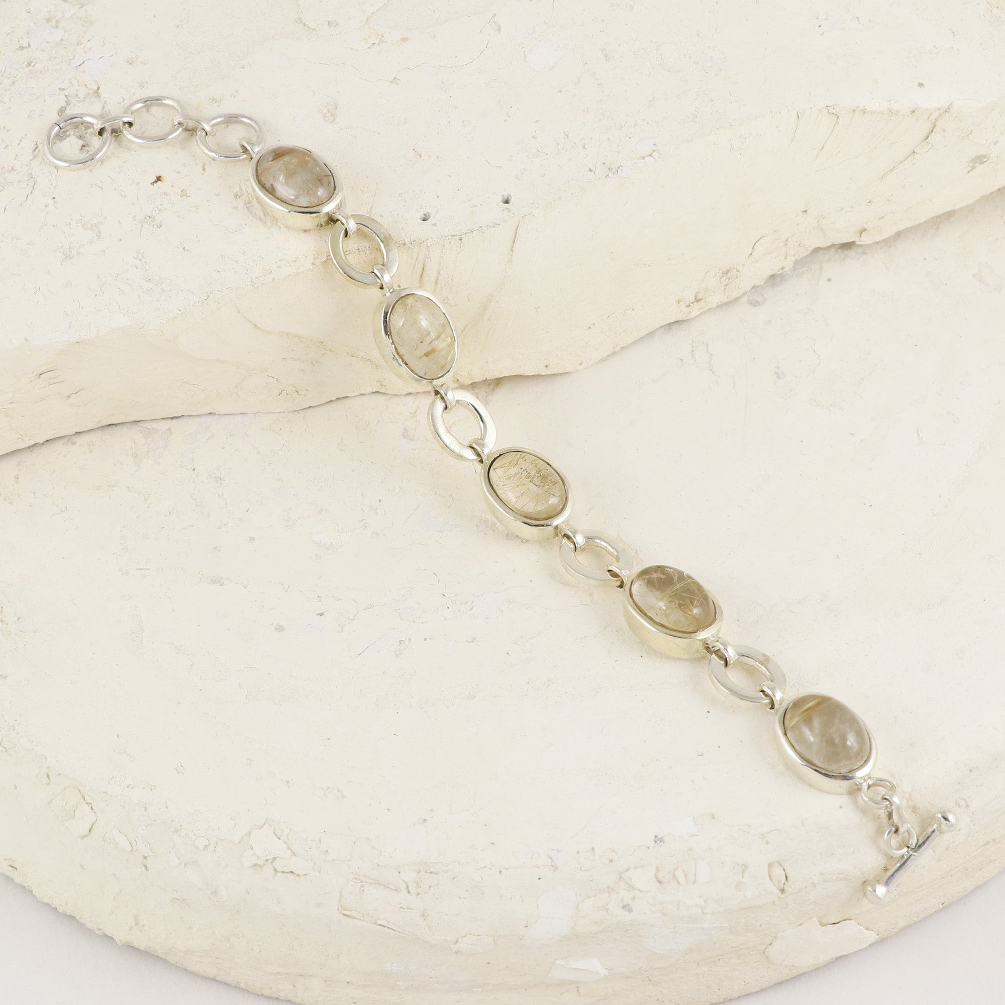 Natural Golden Rutile Sterling Silver 925 Bracelet