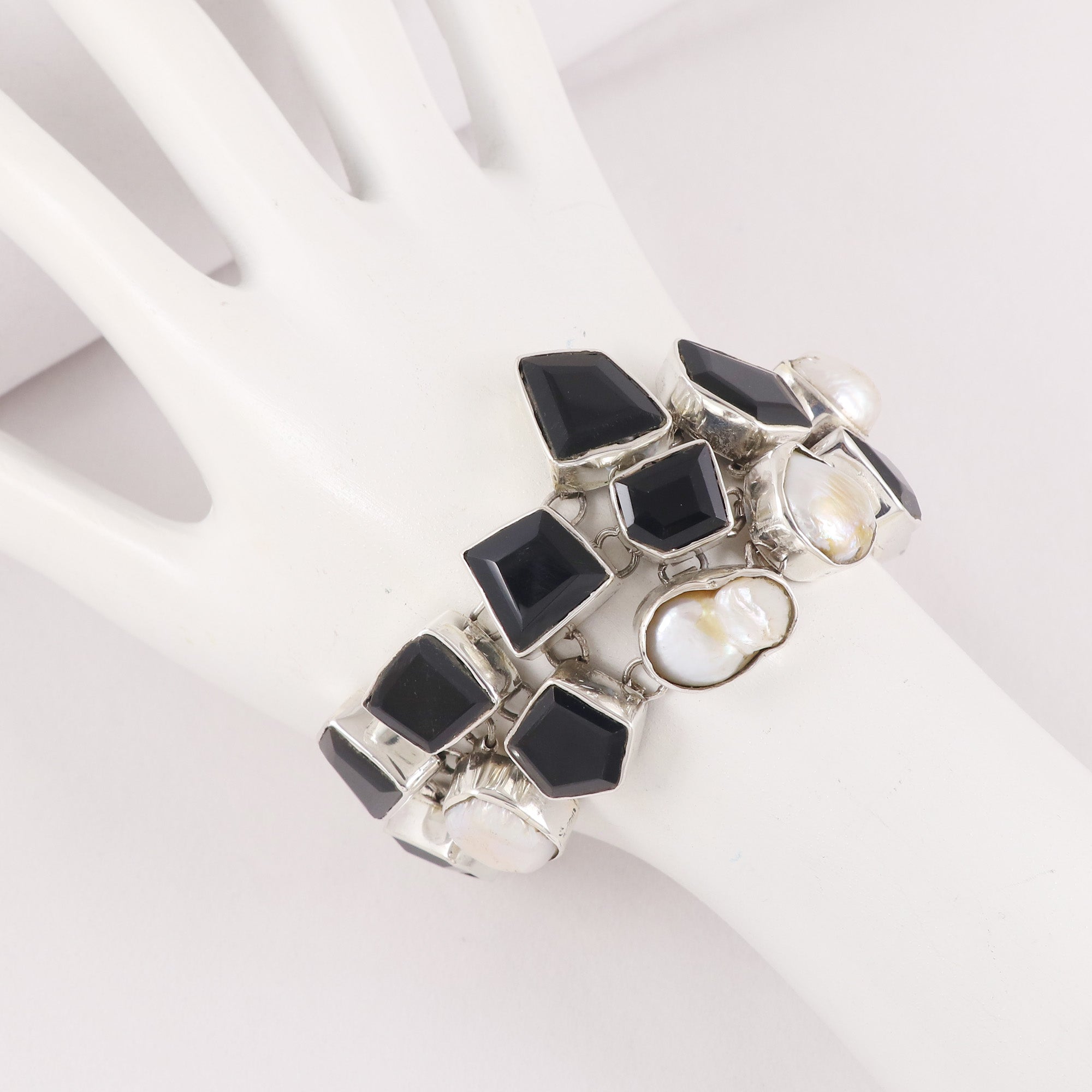 Natural Black Onyx Sterling Silver 925 Bracelet