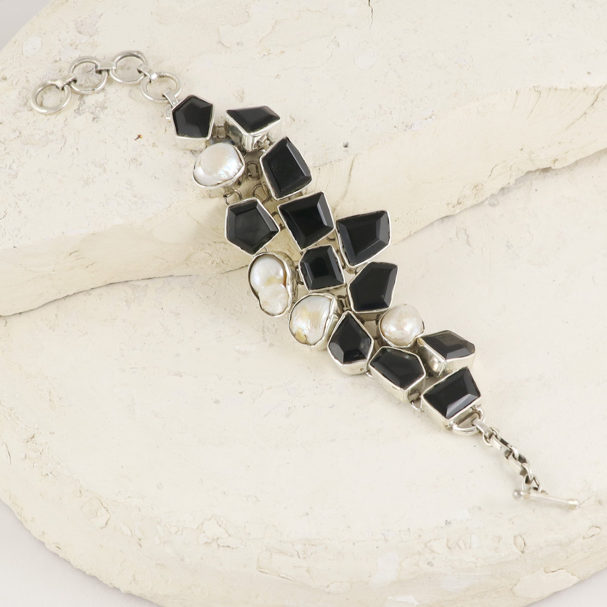 Natural Black Onyx Sterling Silver 925 Bracelet