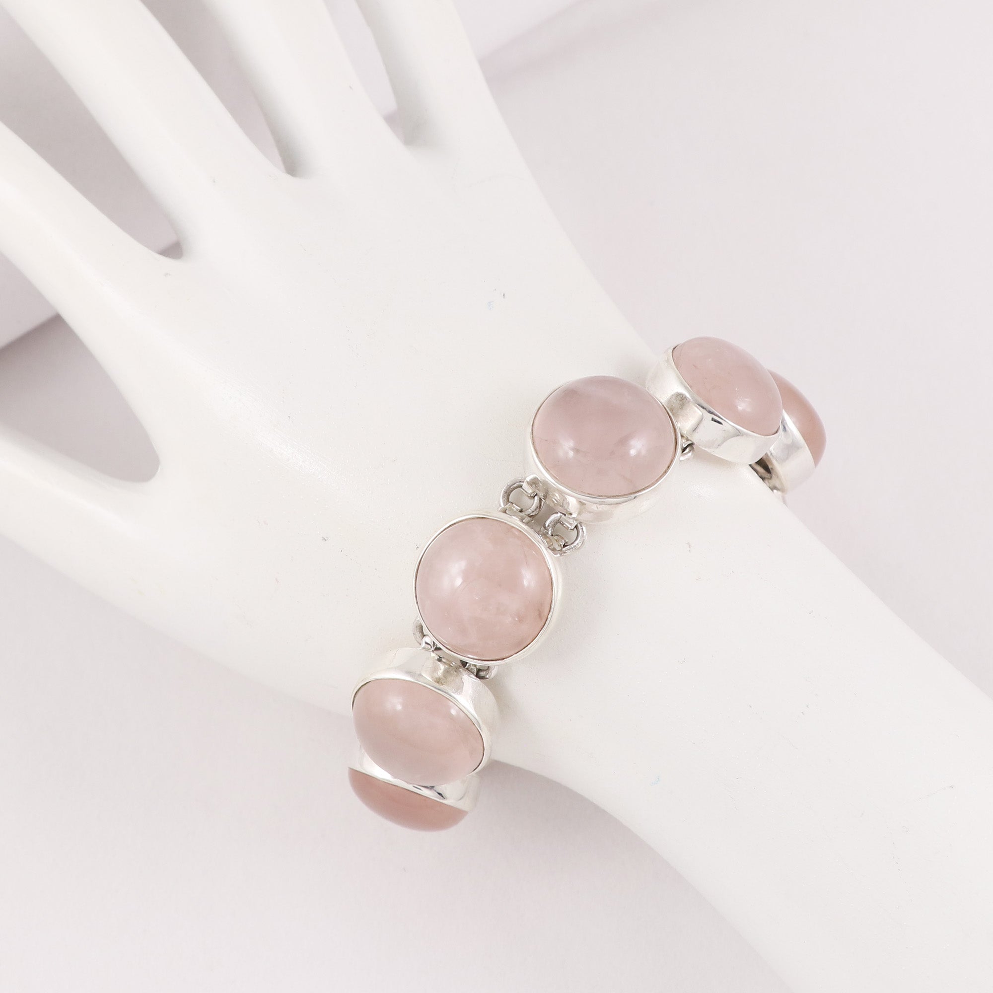 Natural Rose Quartz Sterling Silver 925 Bracelet