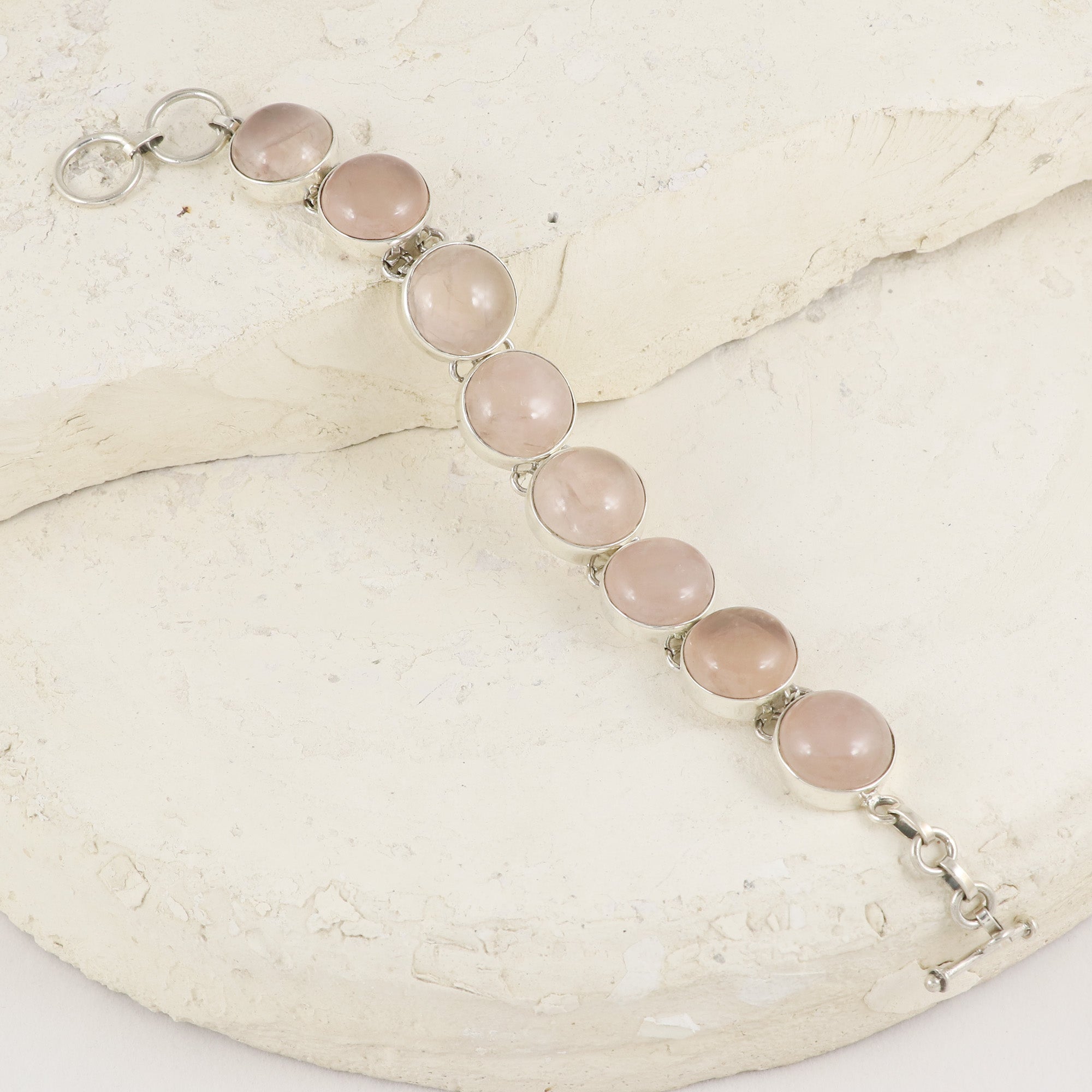 Natural Rose Quartz Sterling Silver 925 Bracelet