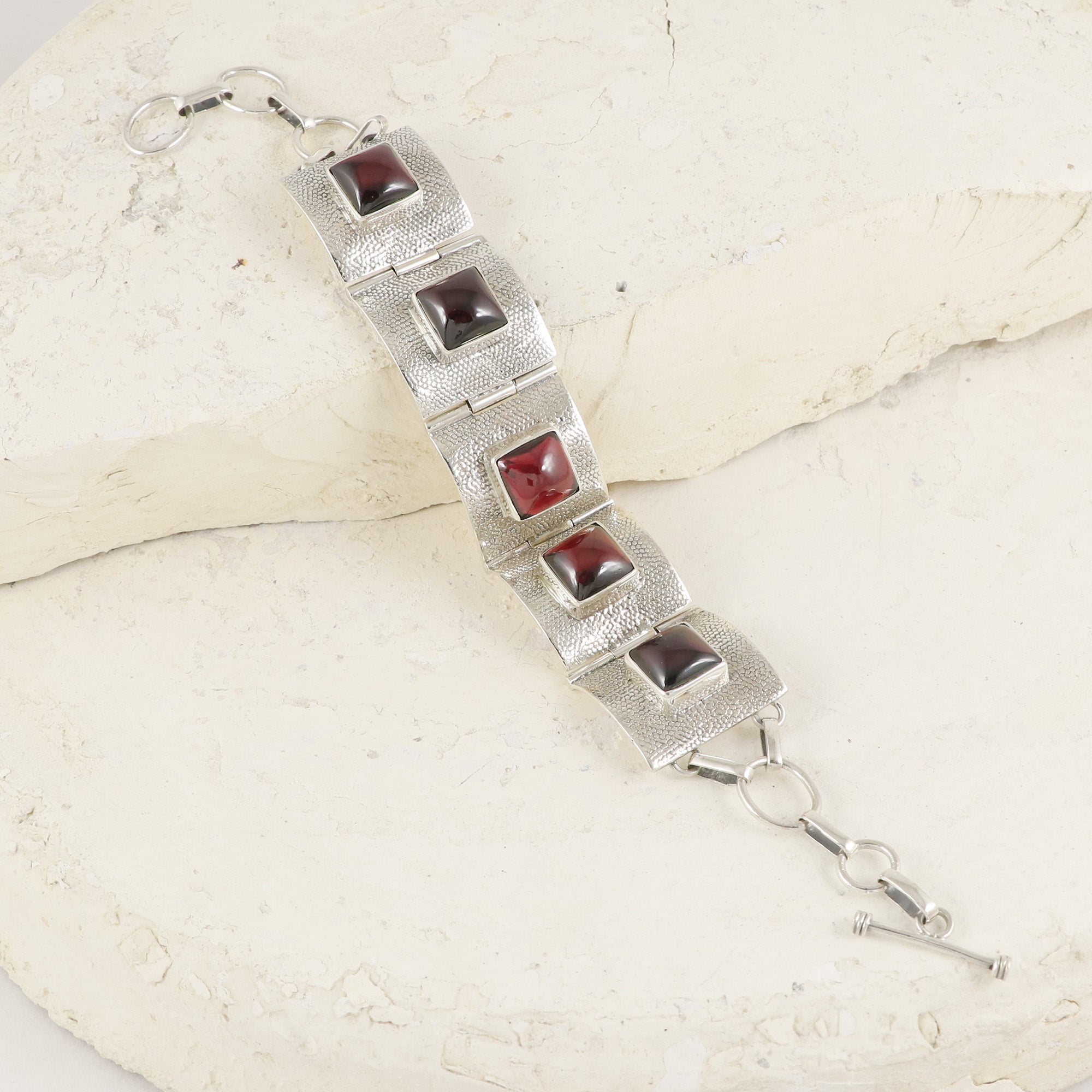 Natural Garnet Sterling Silver 925 Bracelet