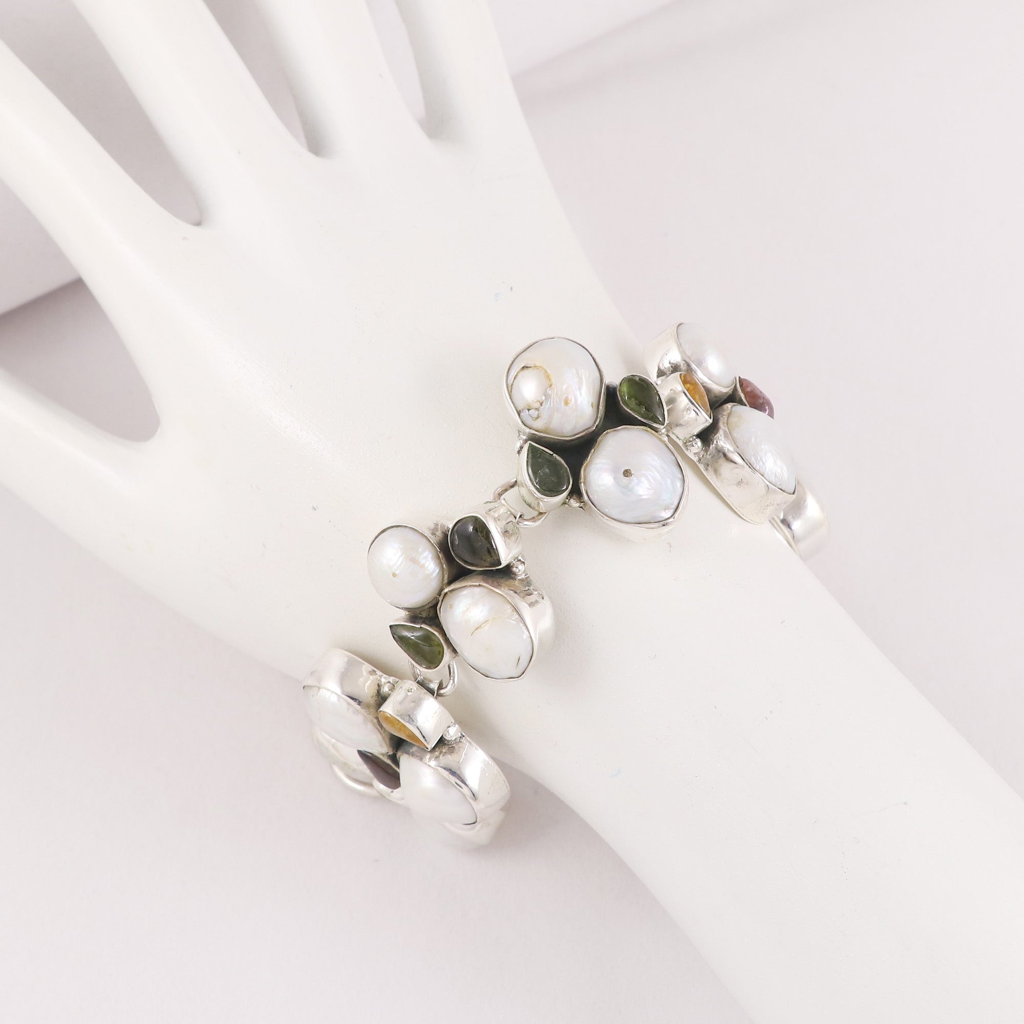 Natural Multi Stone Sterling Silver 925 Bracelet