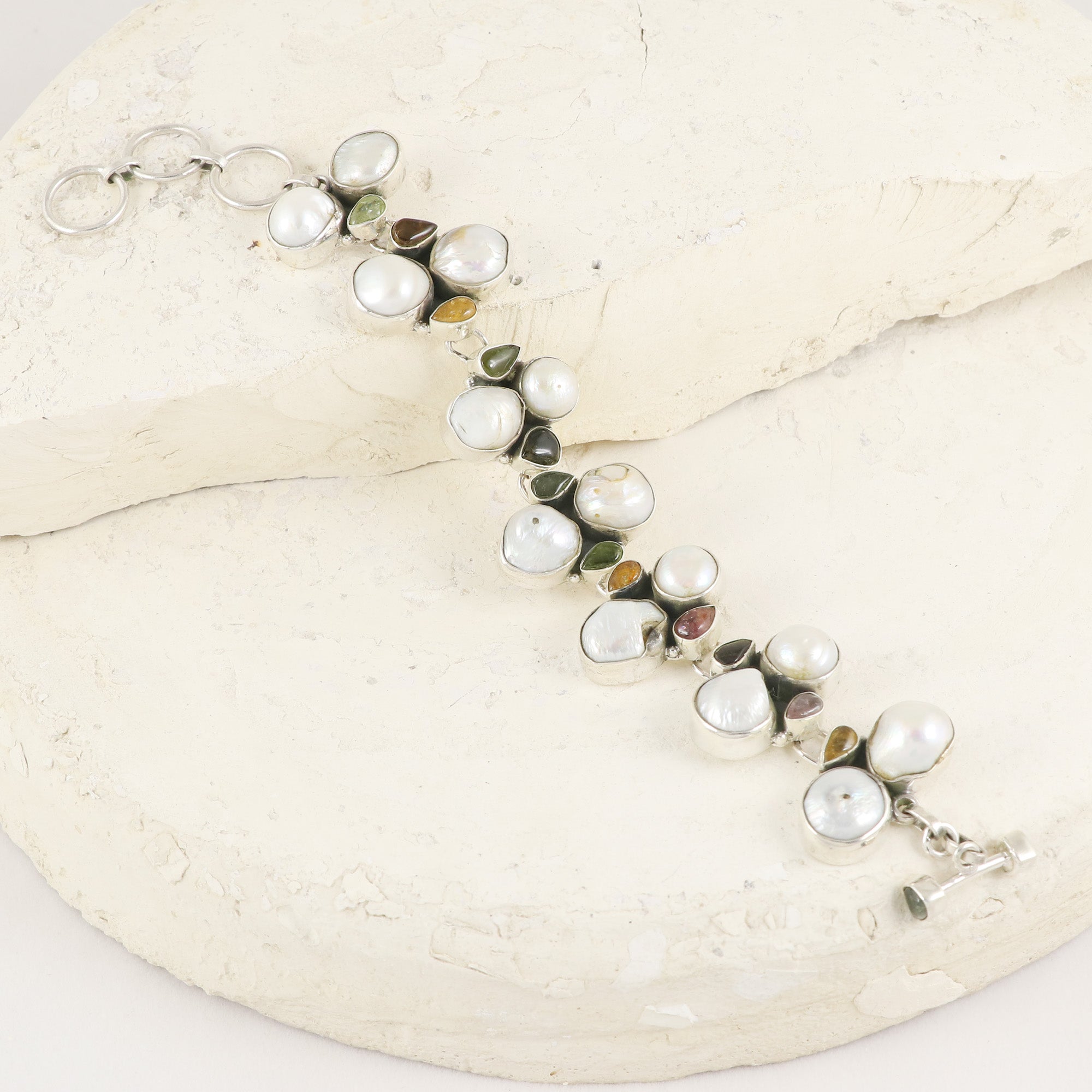 Natural Multi Stone Sterling Silver 925 Bracelet
