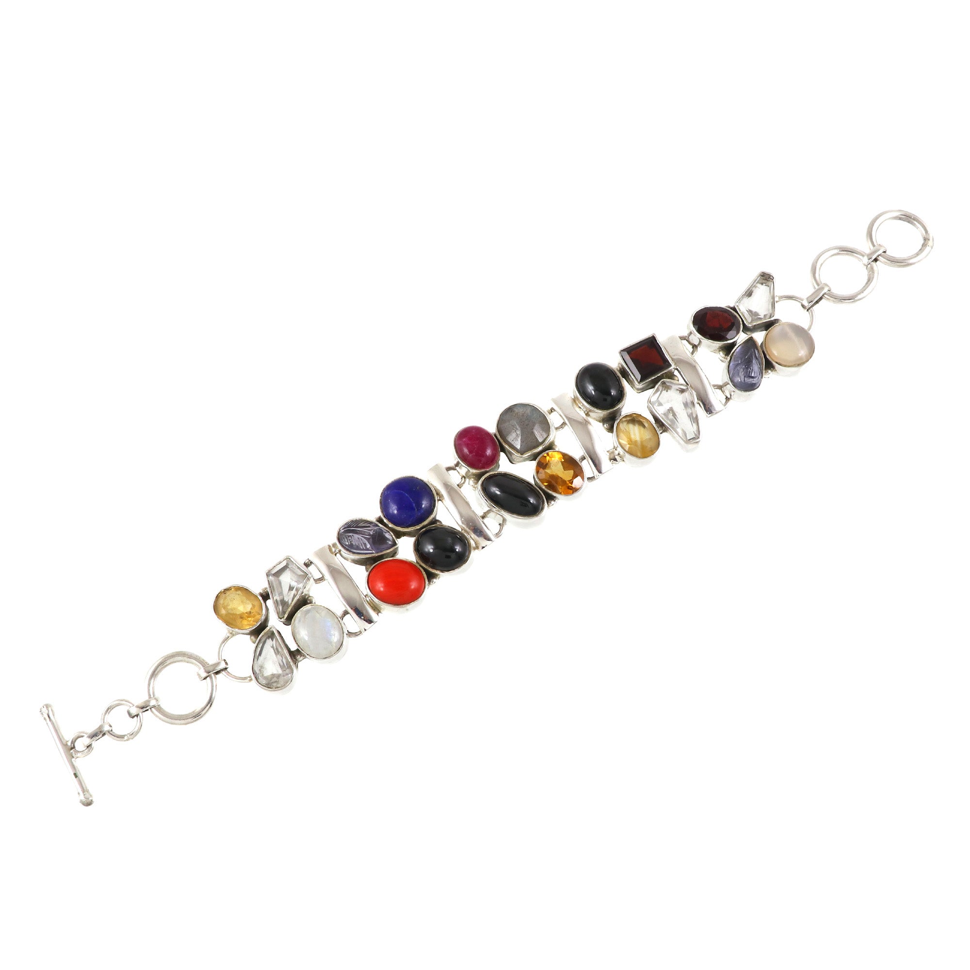 Natural Multi Stone Sterling Silver 925 Bracelet