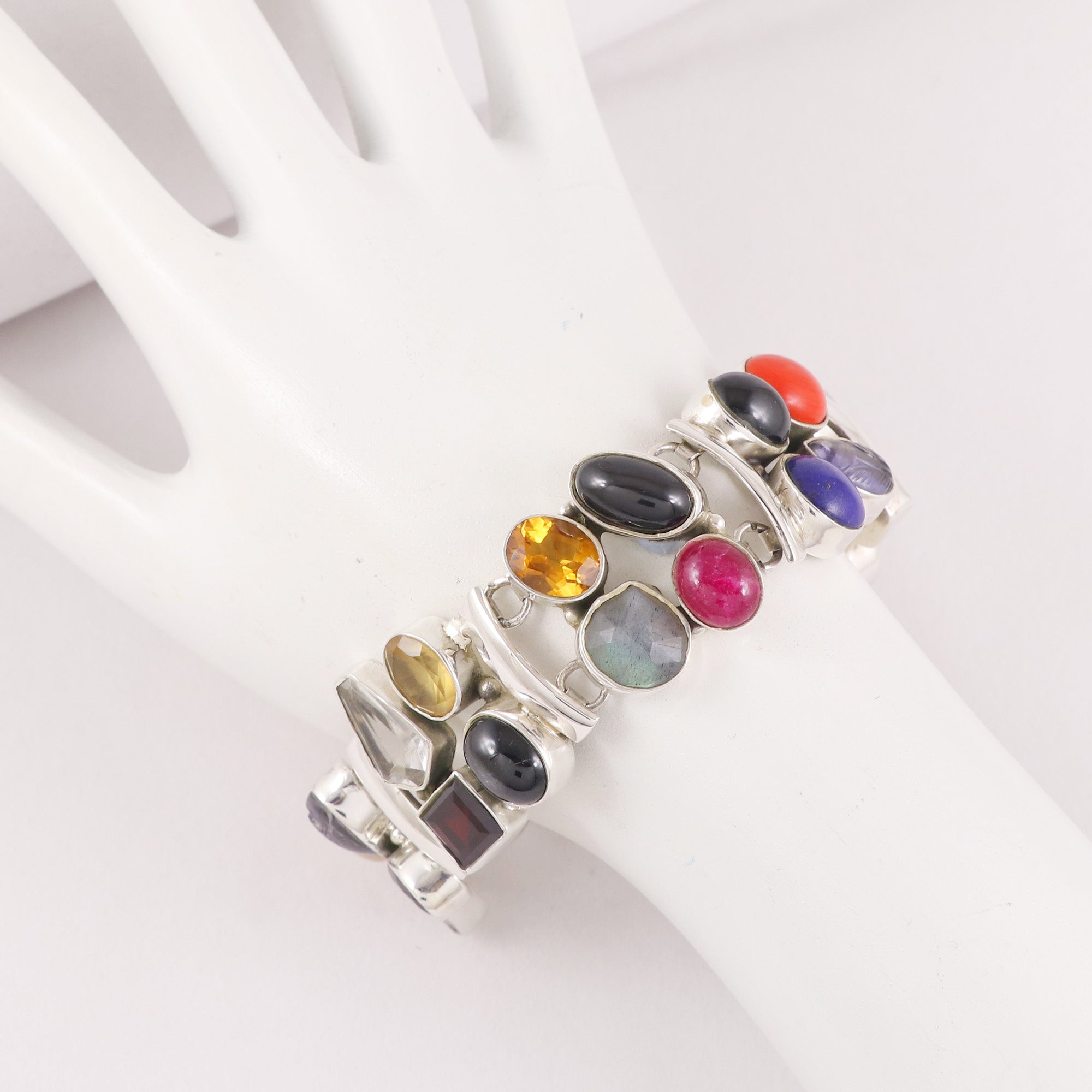 Natural Multi Stone Sterling Silver 925 Bracelet