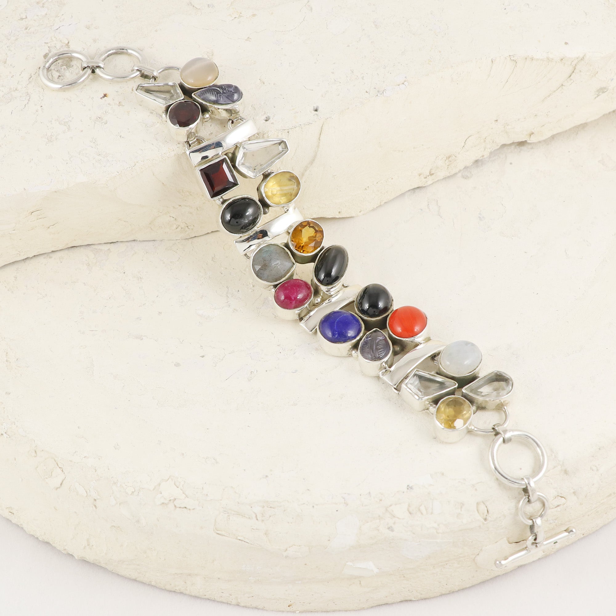 Natural Multi Stone Sterling Silver 925 Bracelet