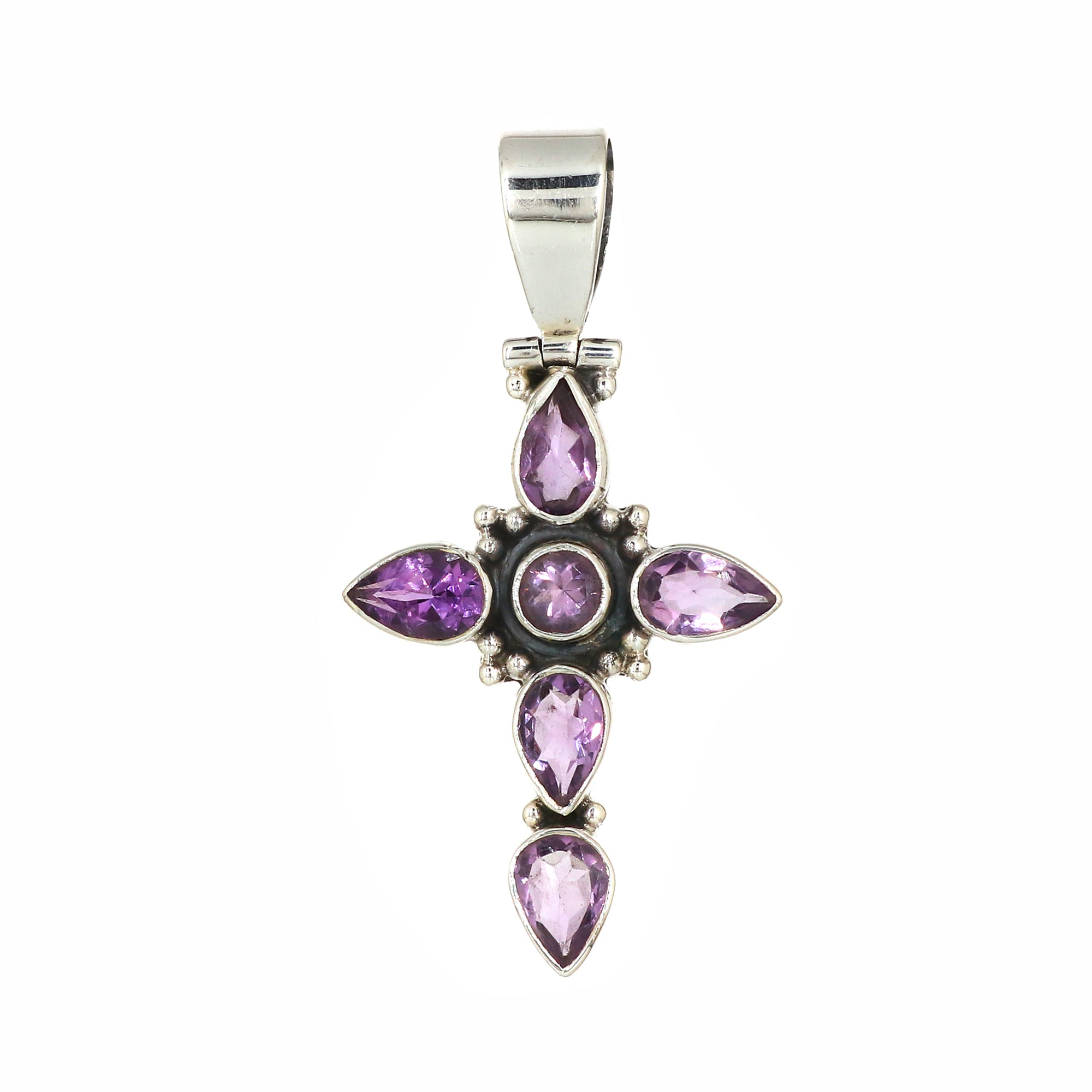 Sterling Silver Amethyst Gemstone Cross Pendant