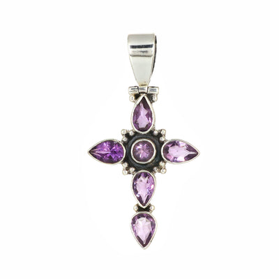 Sterling Silver Amethyst Gemstone Cross Pendant