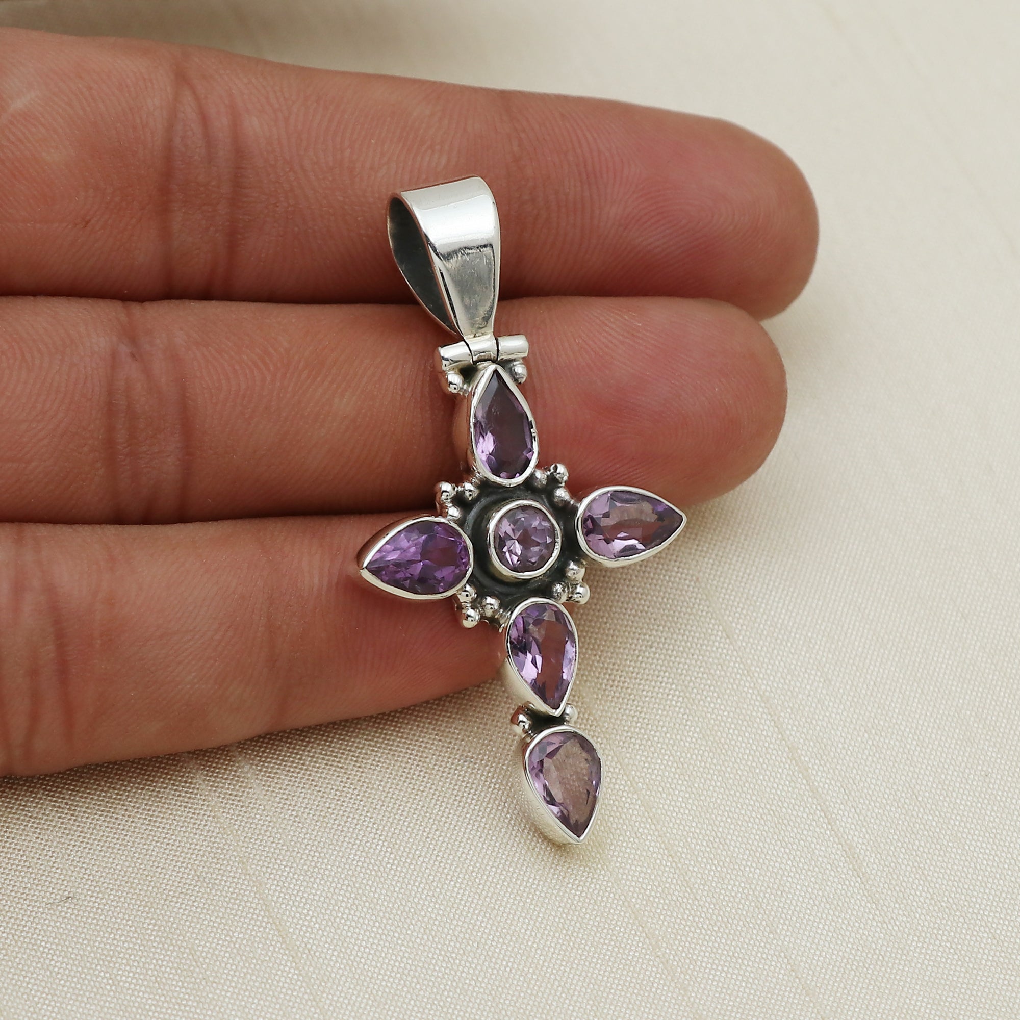 Sterling Silver Amethyst Gemstone Cross Pendant