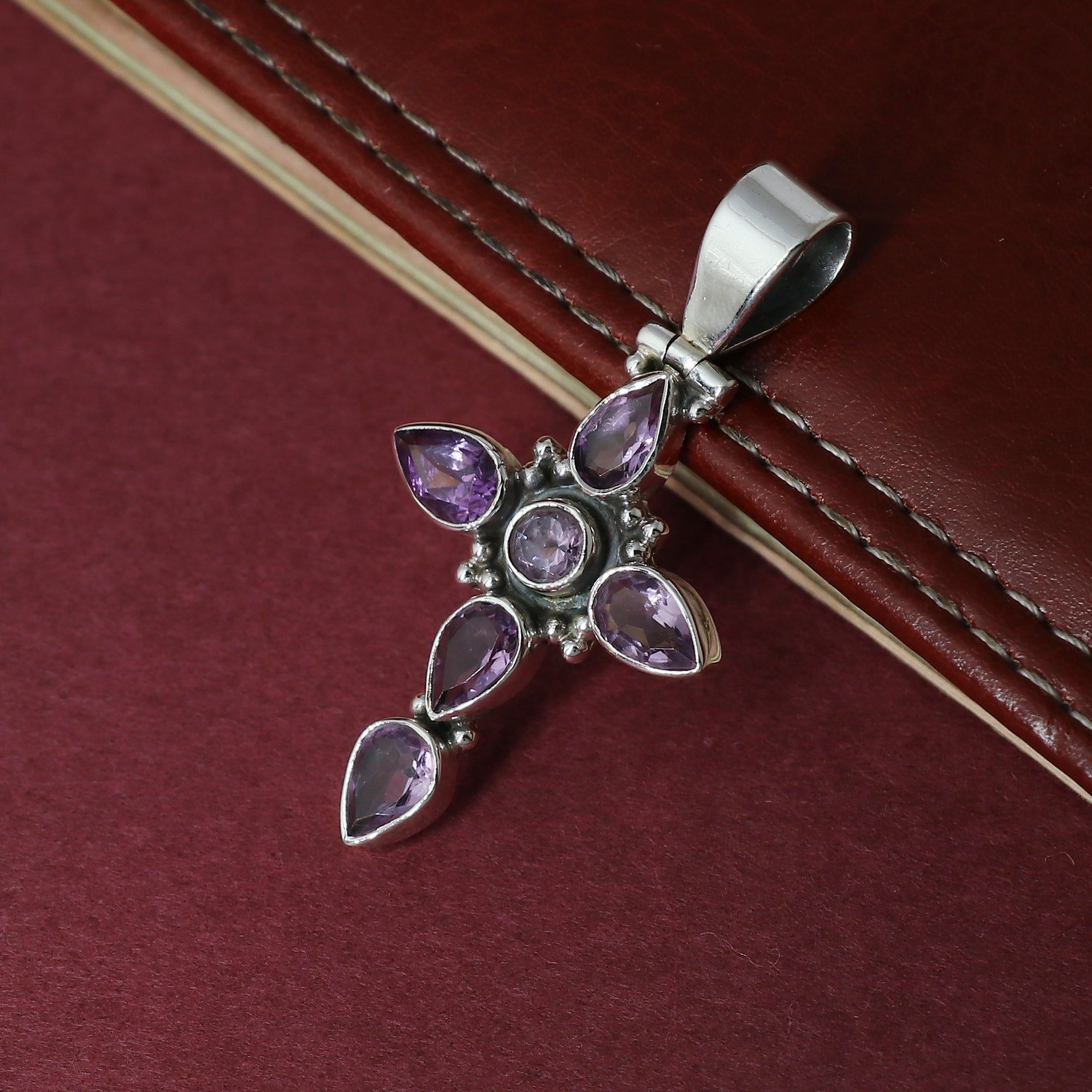 Sterling Silver Amethyst Gemstone Cross Pendant