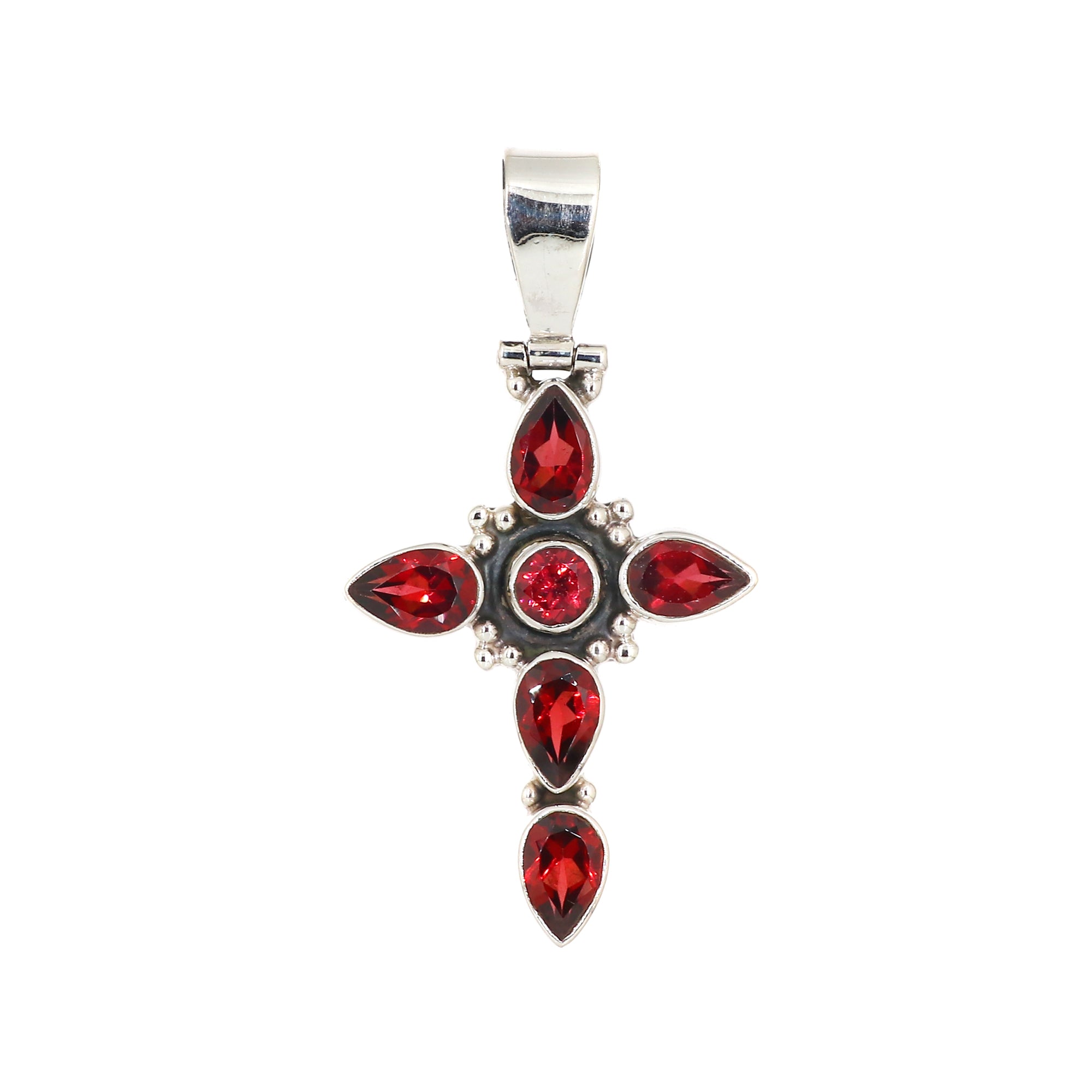 Sterling Silver Garnet Gemstone Cross Pendant