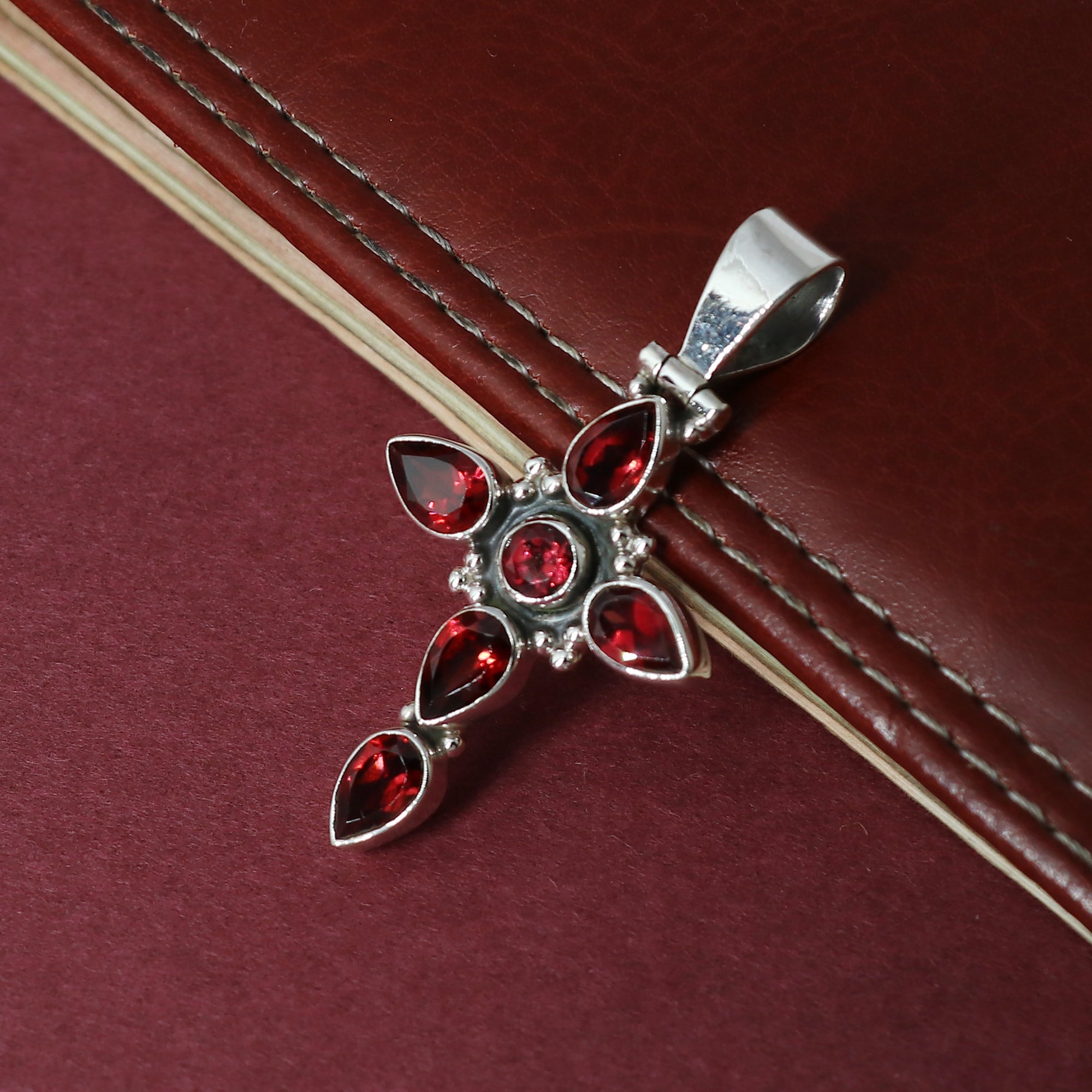 Sterling Silver Garnet Gemstone Cross Pendant