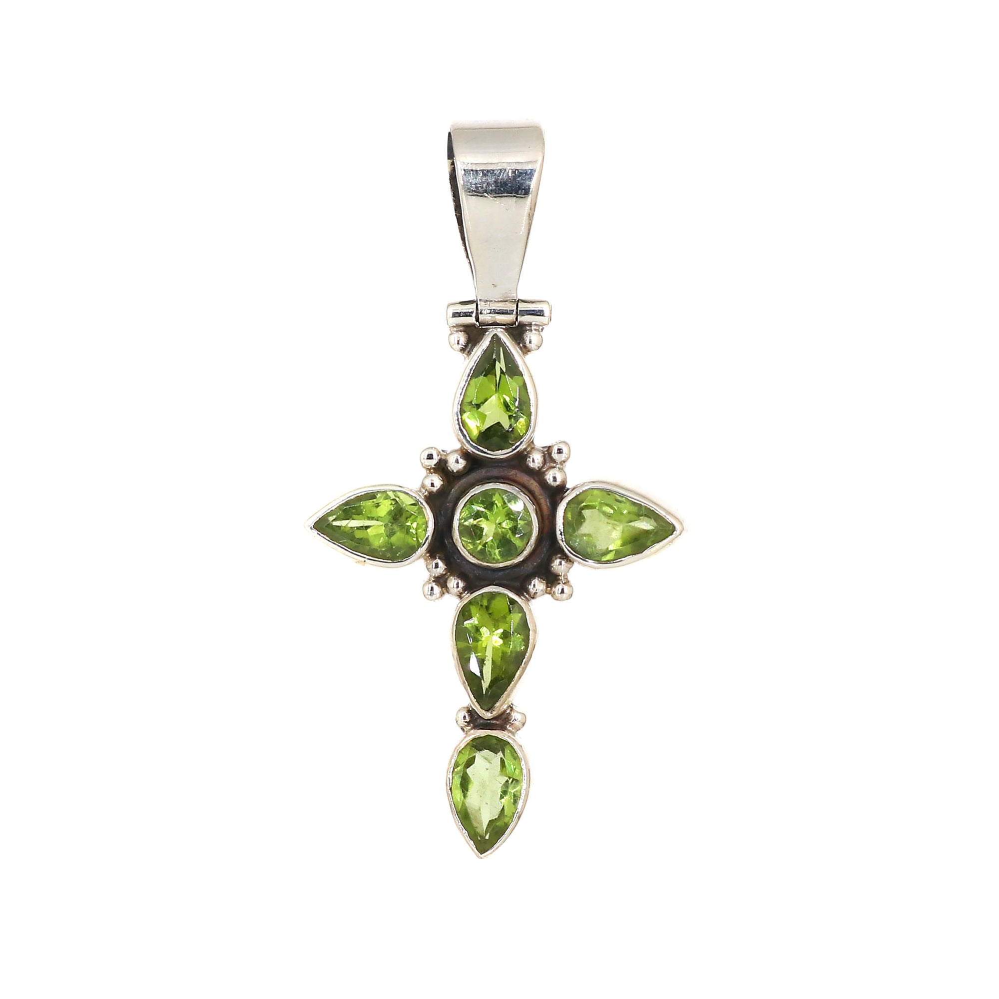 Sterling Silver Peridot Gemstone Cross Pendant