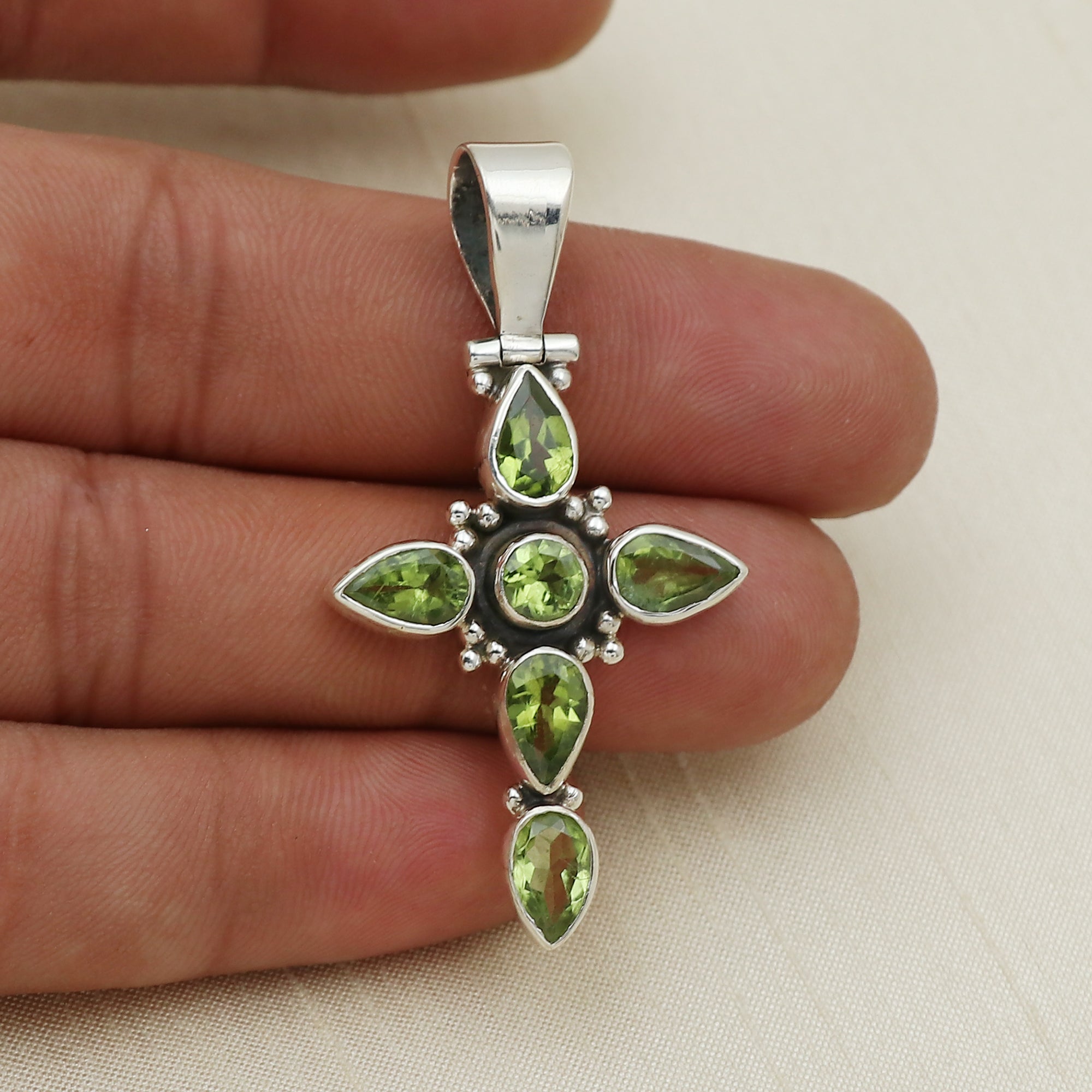 Sterling Silver Peridot Gemstone Cross Pendant