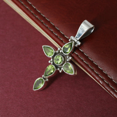 Sterling Silver Peridot Gemstone Cross Pendant
