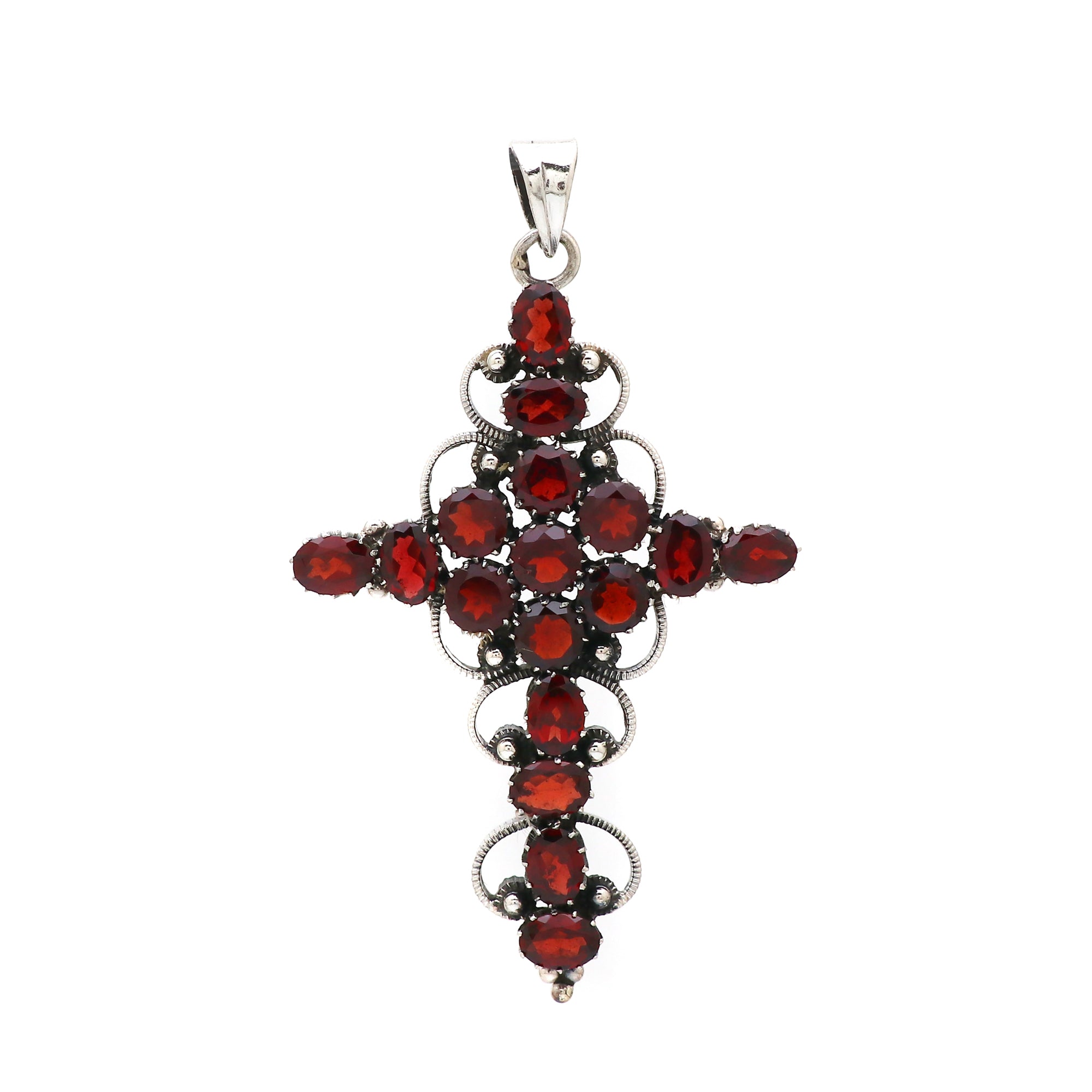 Sterling Silver Garnet Gemstone Cross Pendant
