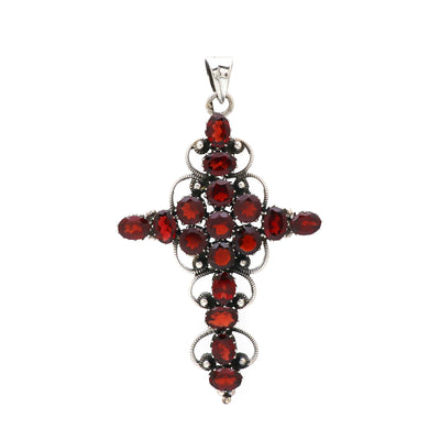 Sterling Silver Garnet Gemstone Cross Pendant