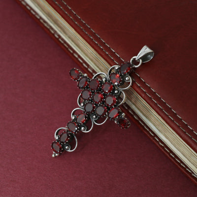 Sterling Silver Garnet Gemstone Cross Pendant