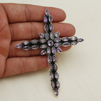 Sterling Silver Amethyst Gemstone Cross Pendant