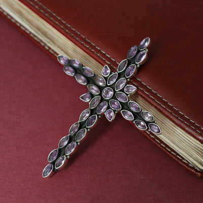 Sterling Silver Amethyst Gemstone Cross Pendant
