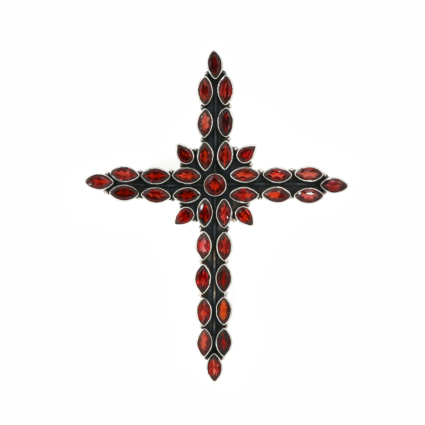 Sterling Silver Garnet Gemstone Cross Pendant