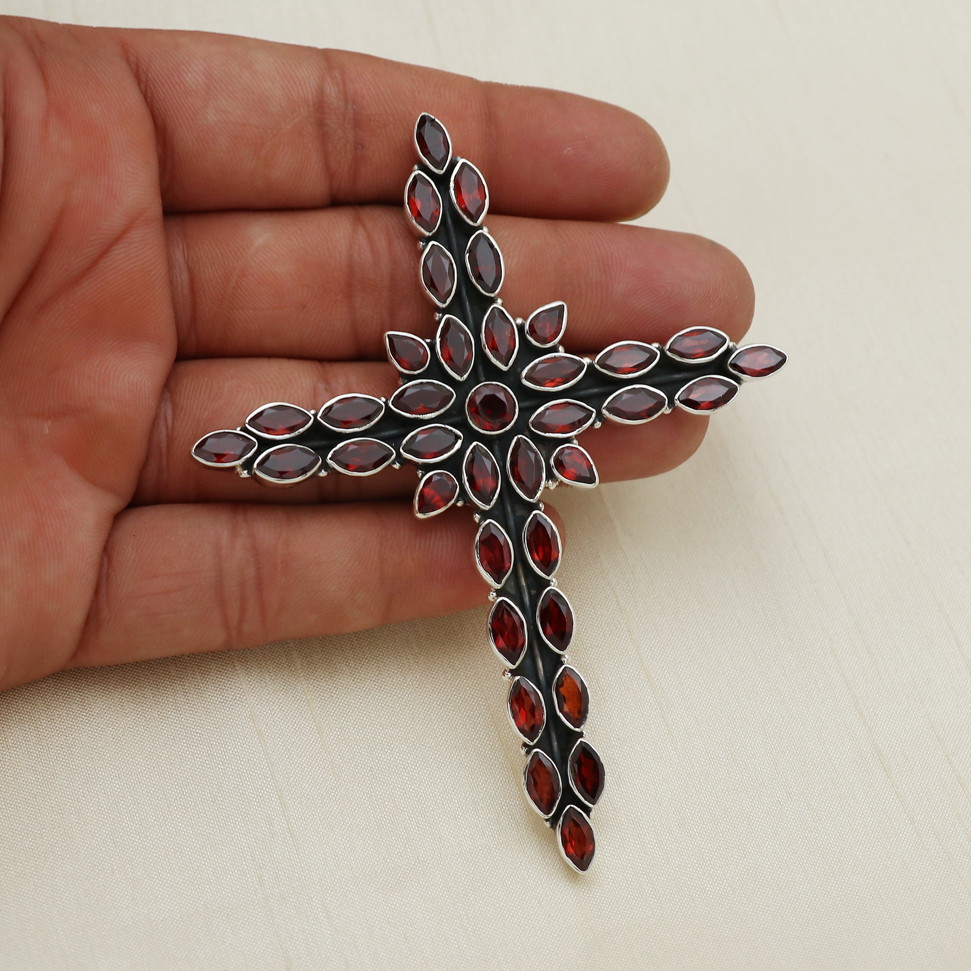 Sterling Silver Garnet Gemstone Cross Pendant