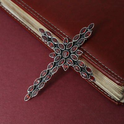 Sterling Silver Garnet Gemstone Cross Pendant