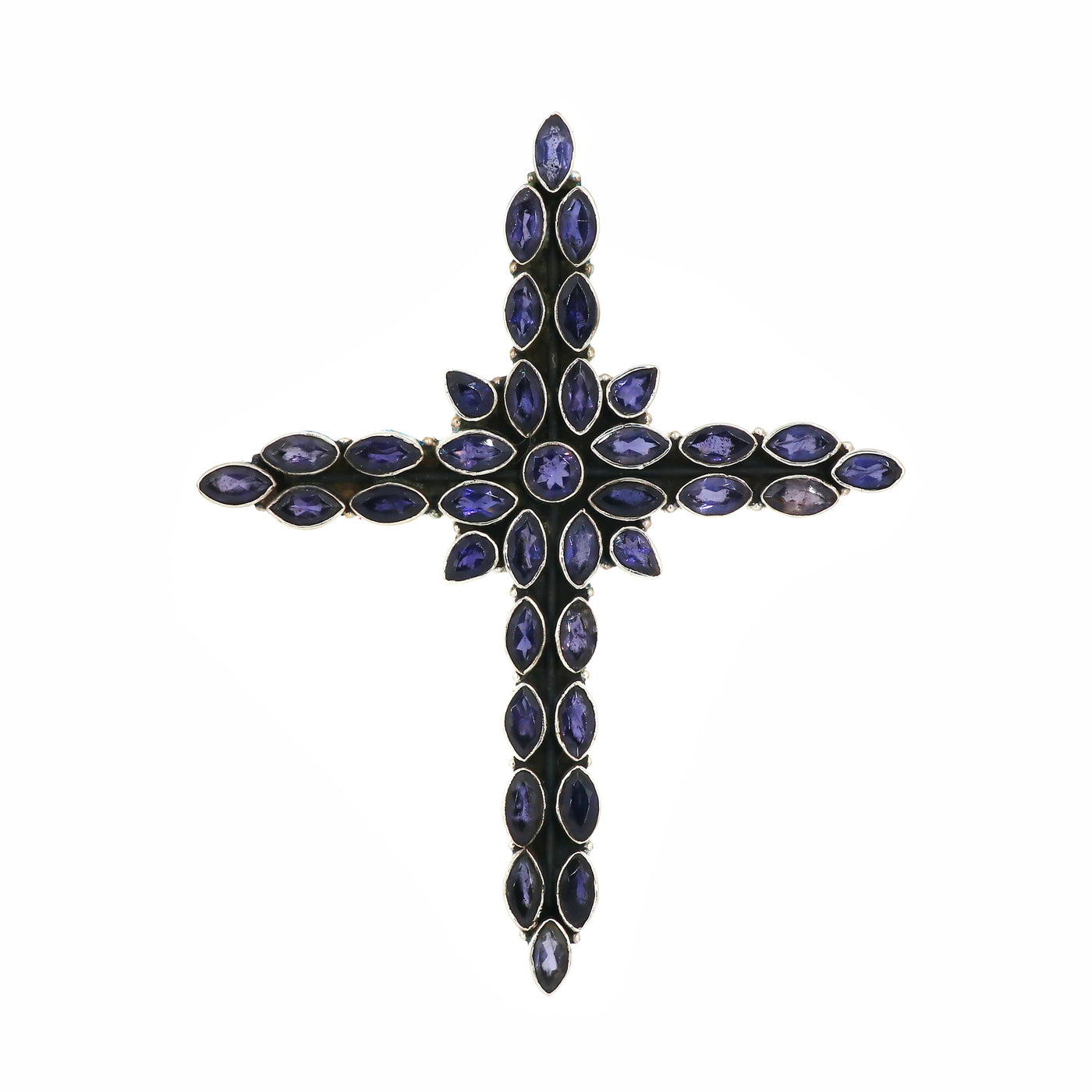 Sterling Silver Iolite Gemstone Cross Pendant