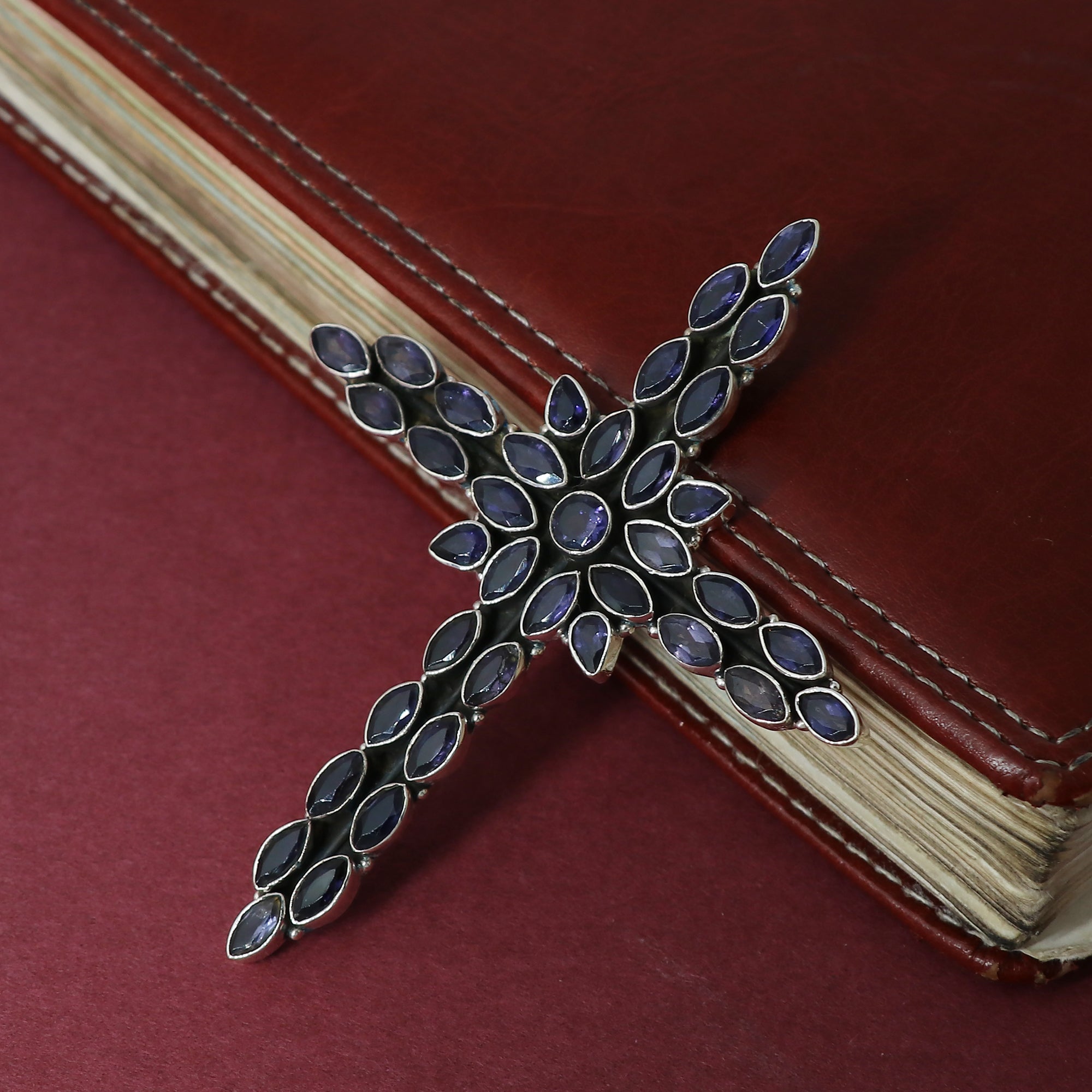 Sterling Silver Iolite Gemstone Cross Pendant
