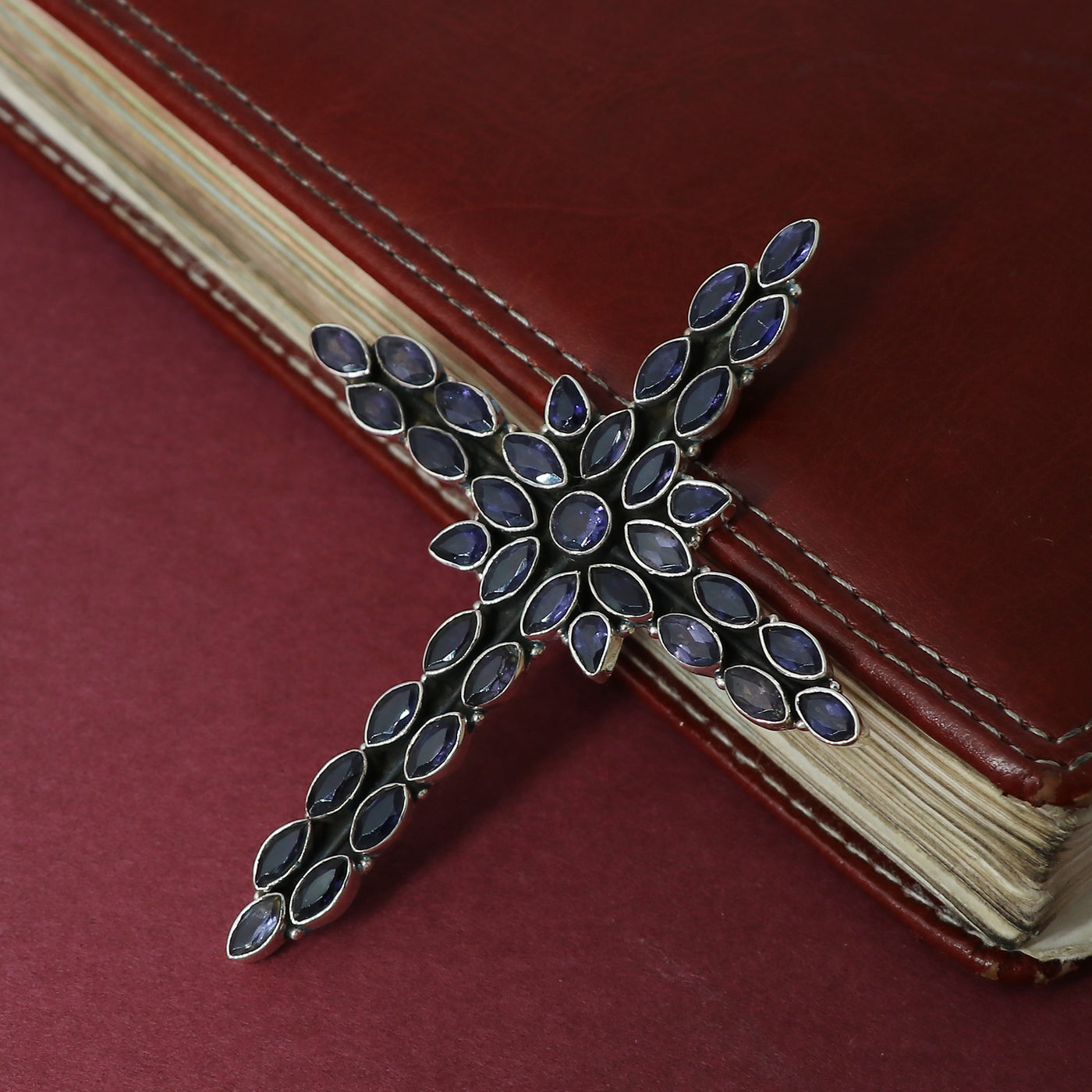 Sterling Silver Iolite Gemstone Cross Pendant