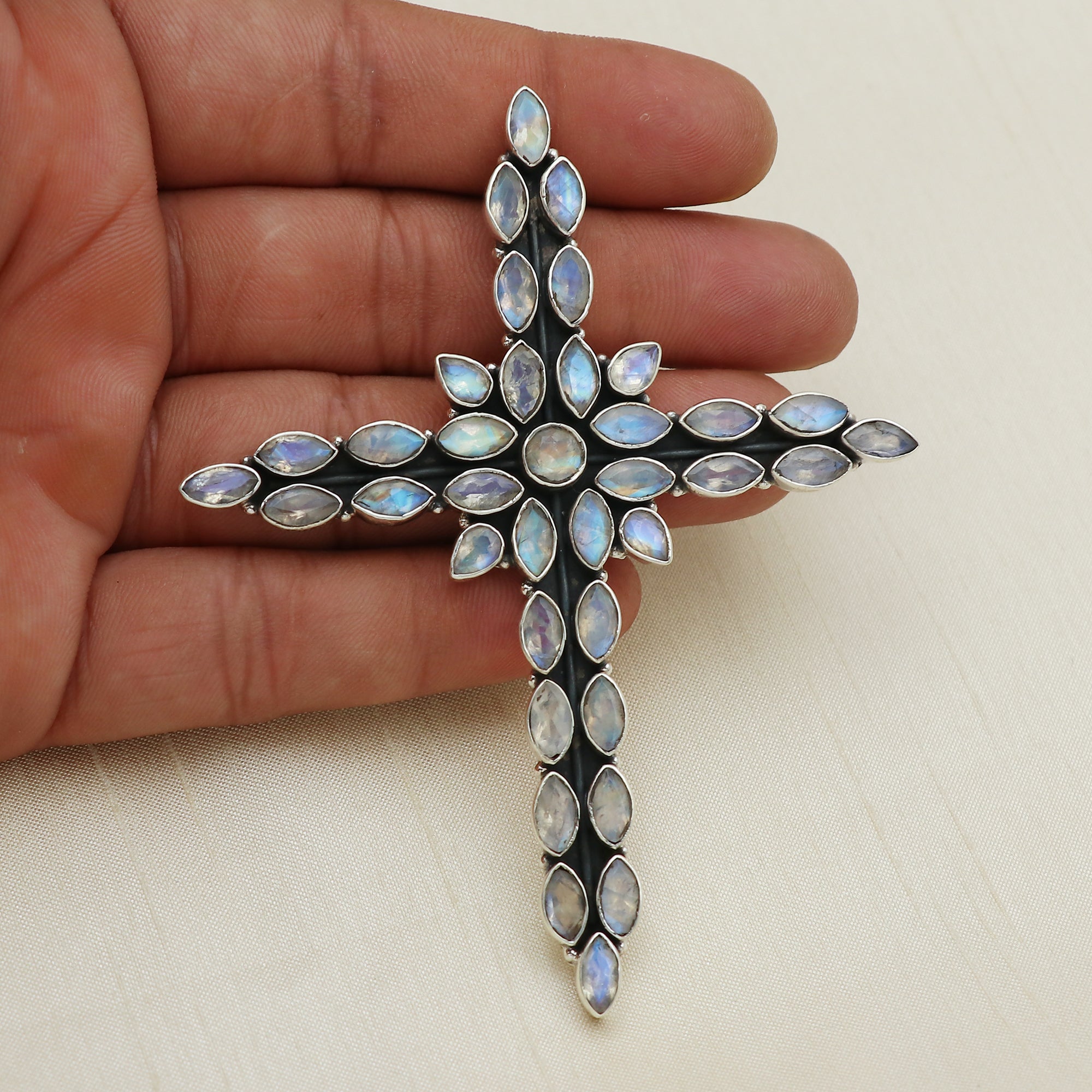 Sterling Silver Moonstone Cross Pendant