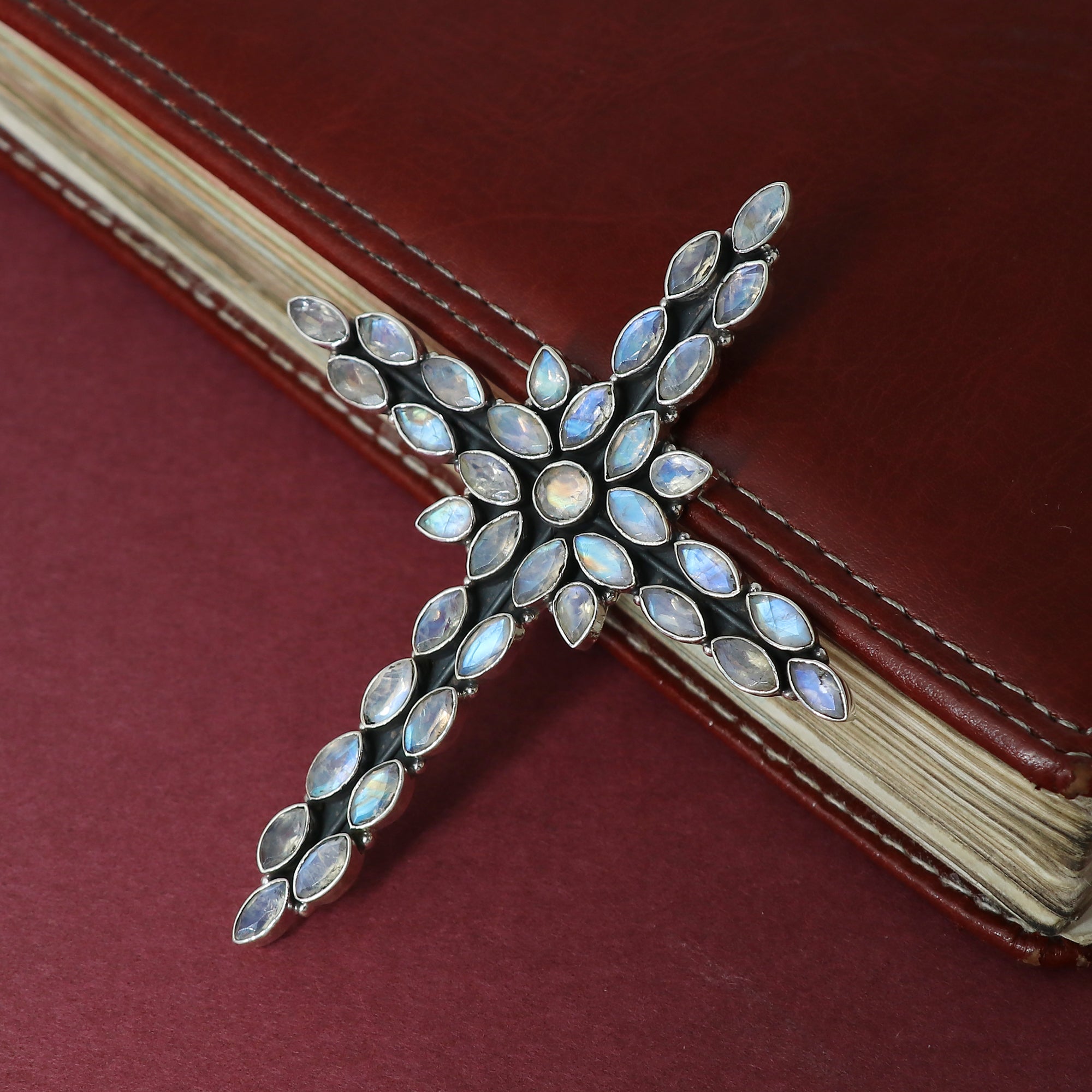 Sterling Silver Moonstone Cross Pendant