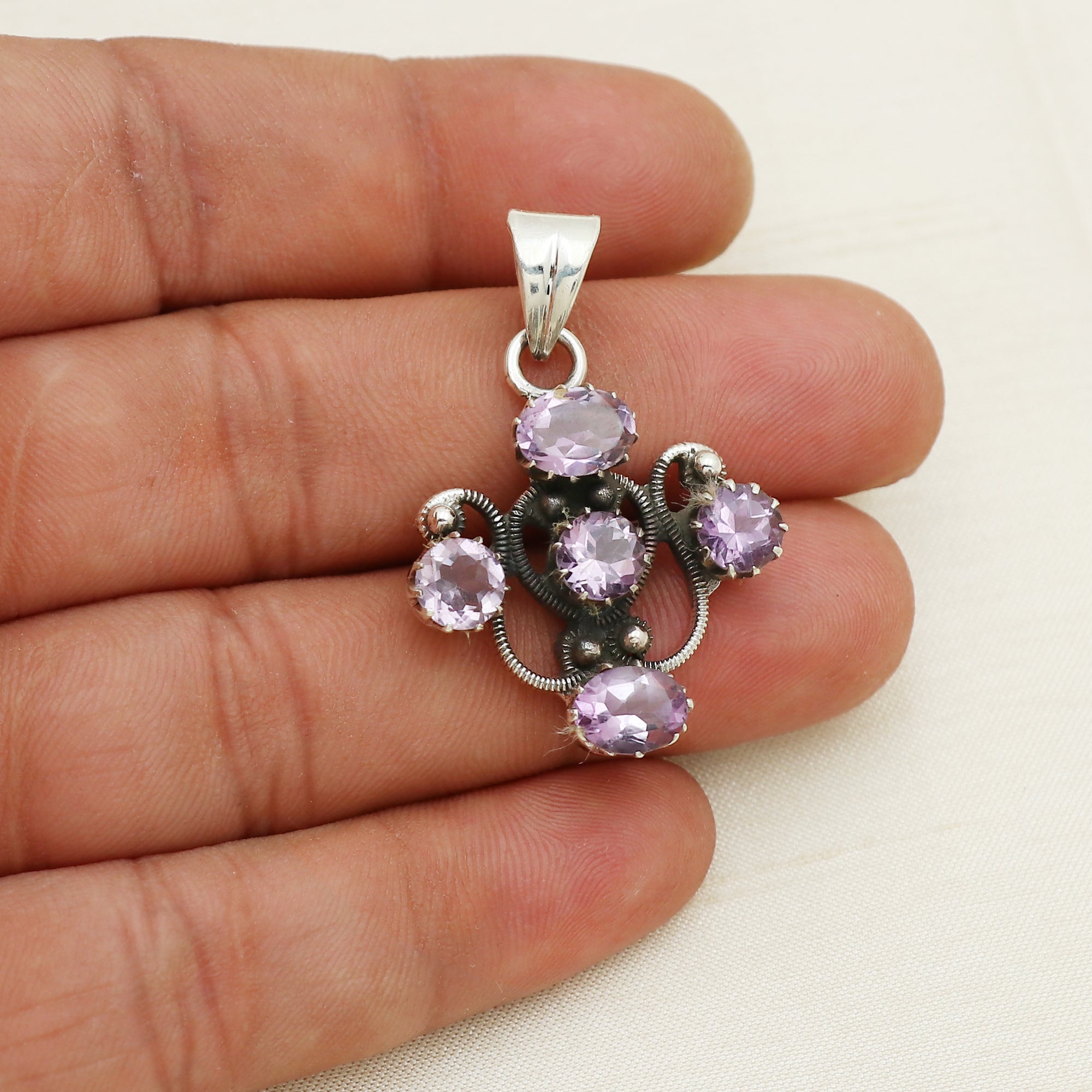 Sterling Silver Amethyst Gemstone Cross Pendant