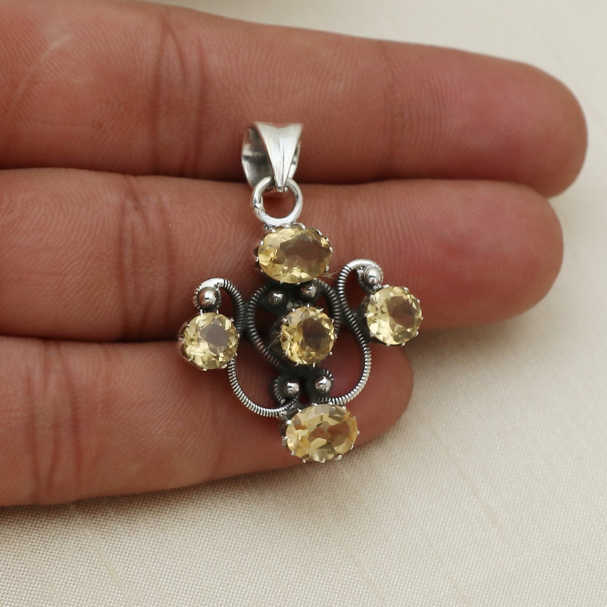 Sterling Silver Citrine Gemstone Cross Pendant
