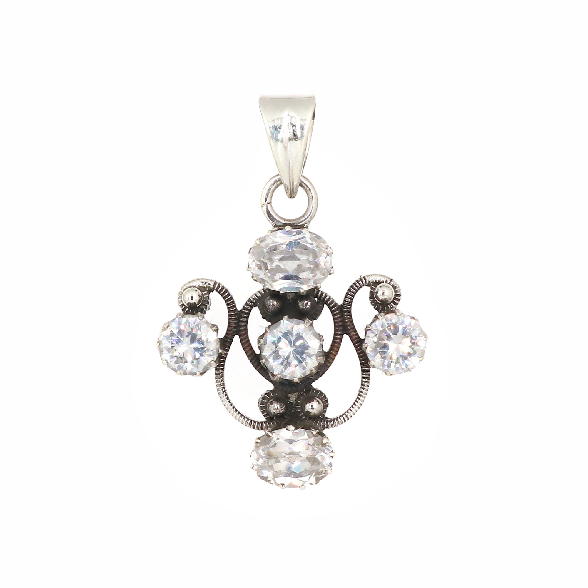 Sterling Silver Cubic Zirconia Gemstone Cross Pendant