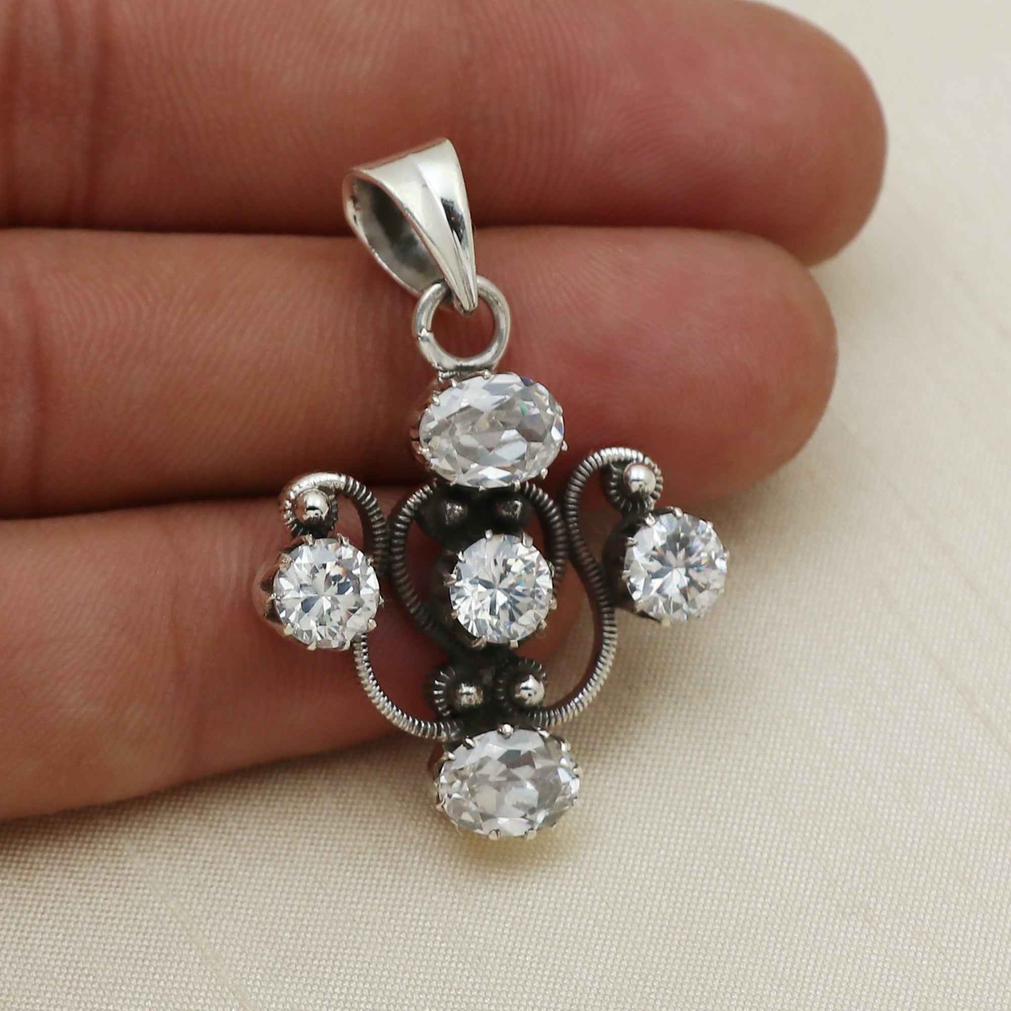 Sterling Silver Cubic Zirconia Gemstone Cross Pendant