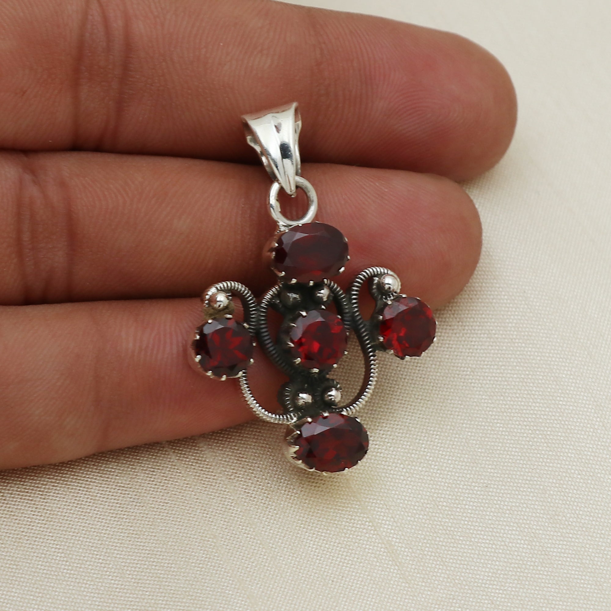 Sterling Silver Garnet Stone Cross Pendant