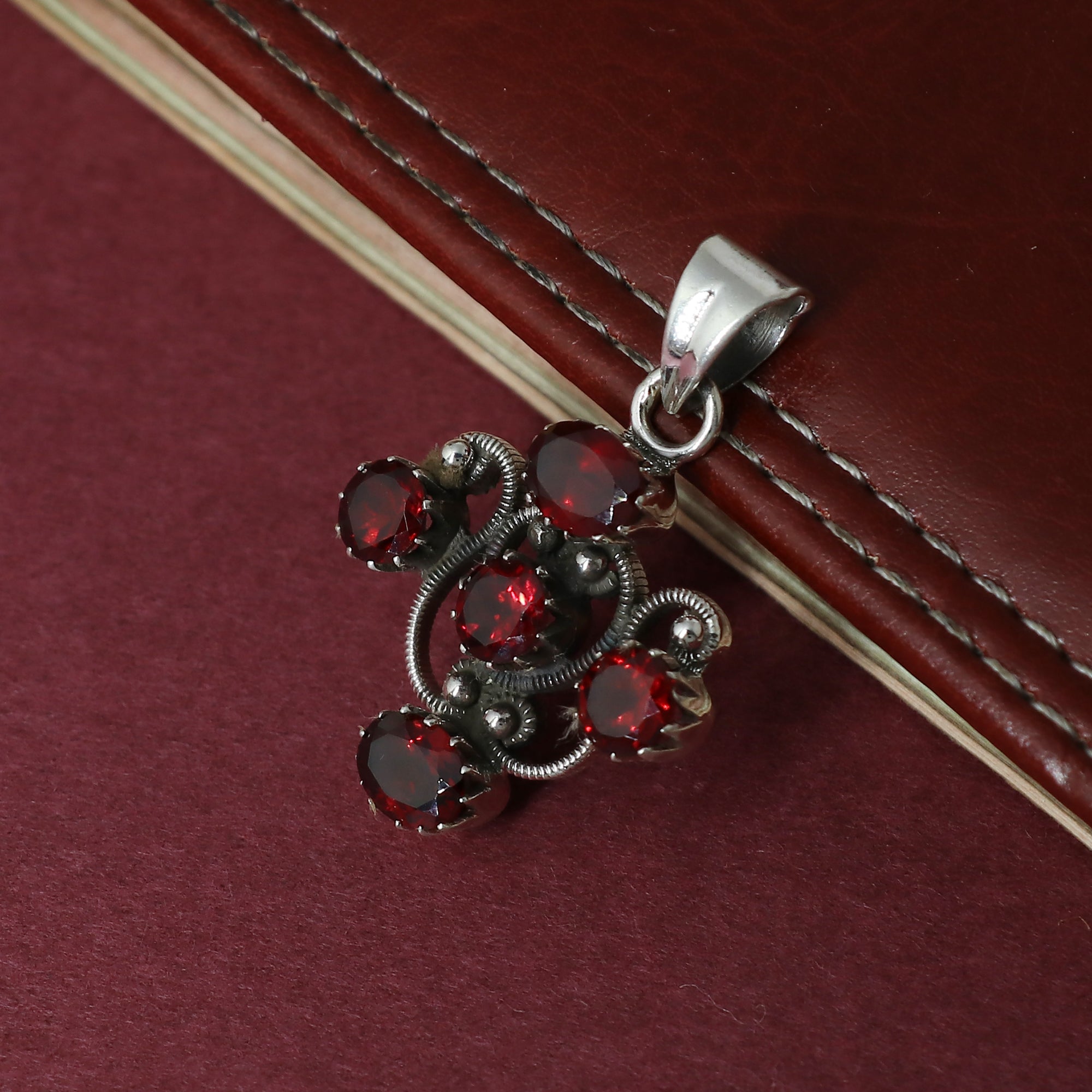 Sterling Silver Garnet Stone Cross Pendant