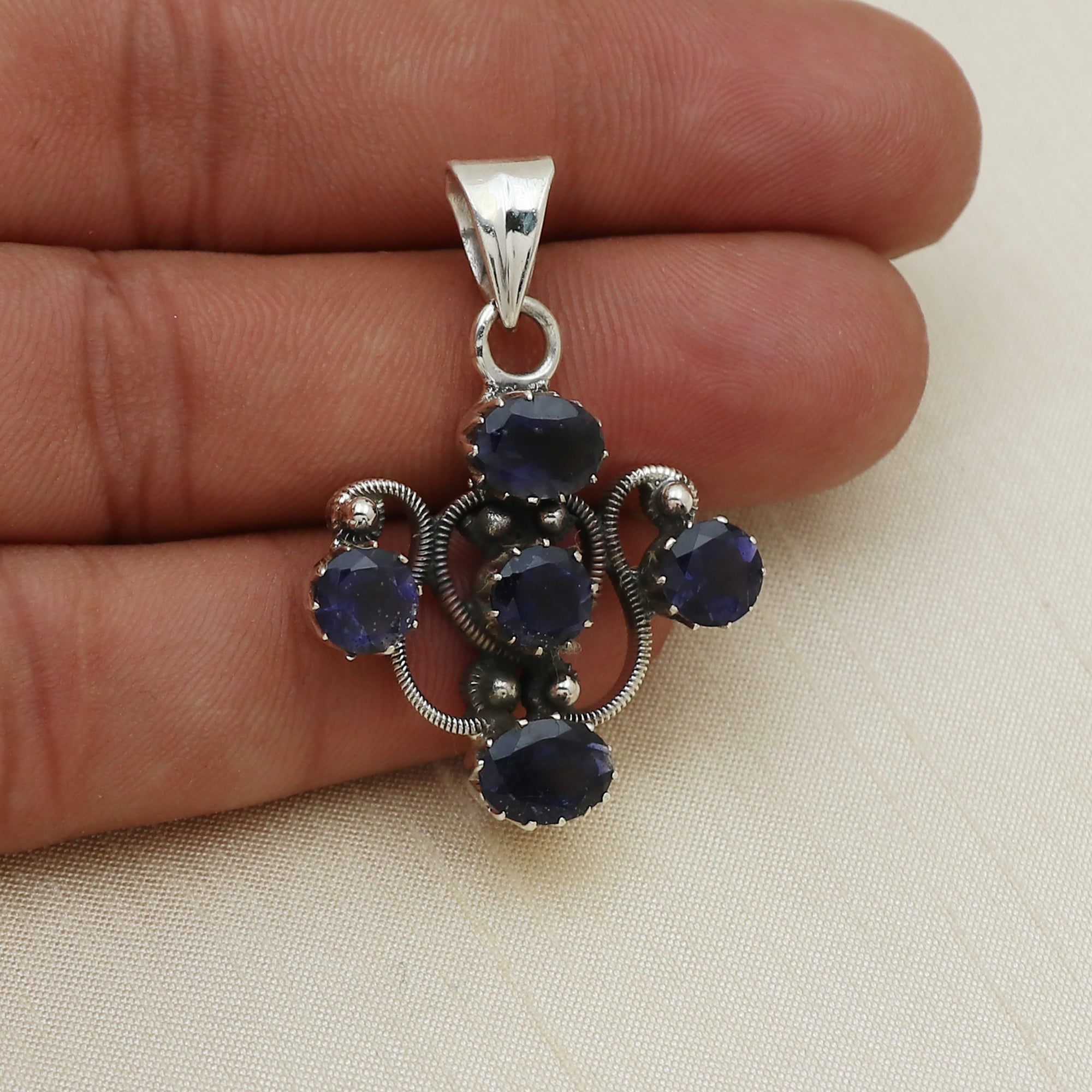 Sterling Silver Iolite Gemstone Cross Pendant