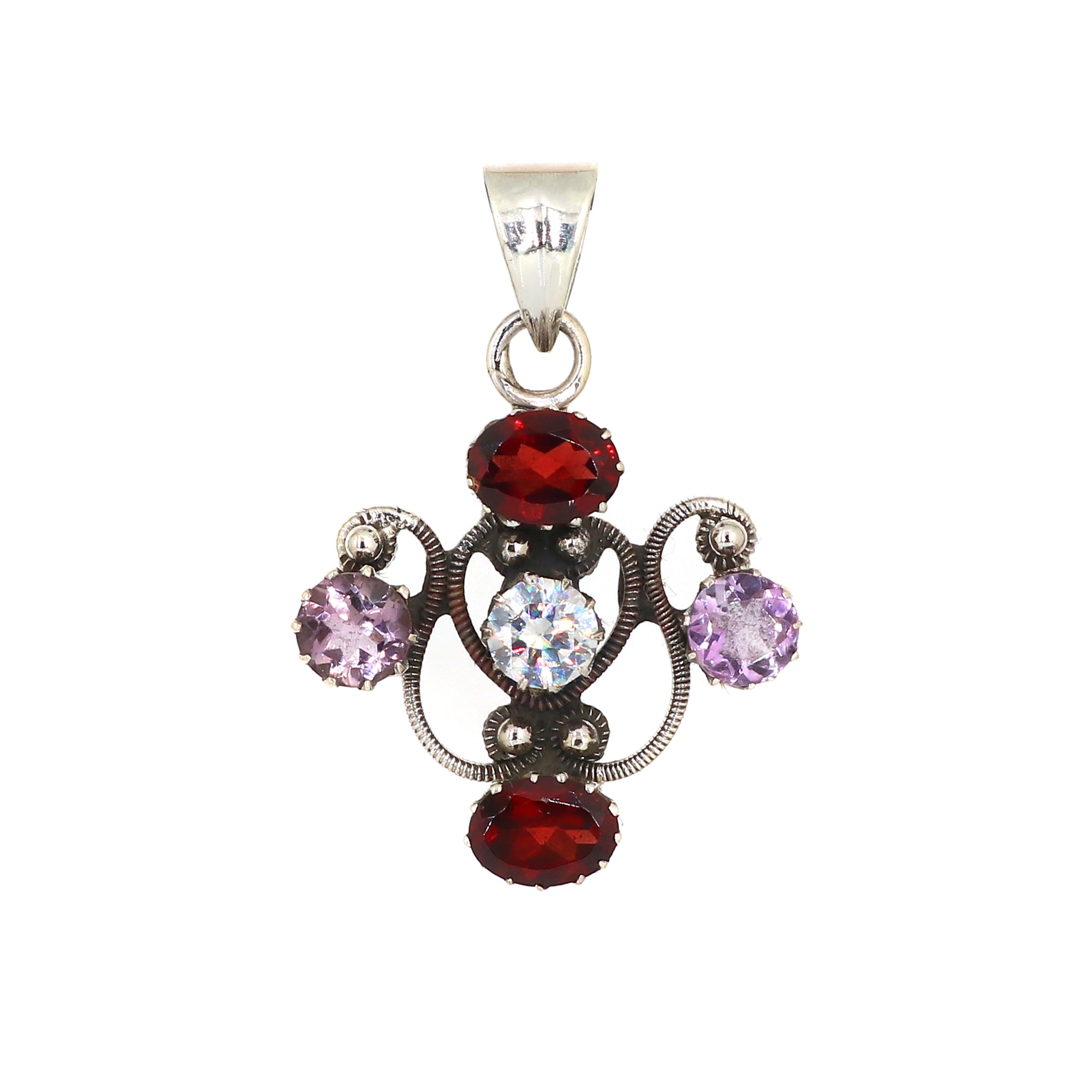 Sterling Silver Multi Gemstone Cross Pendant
