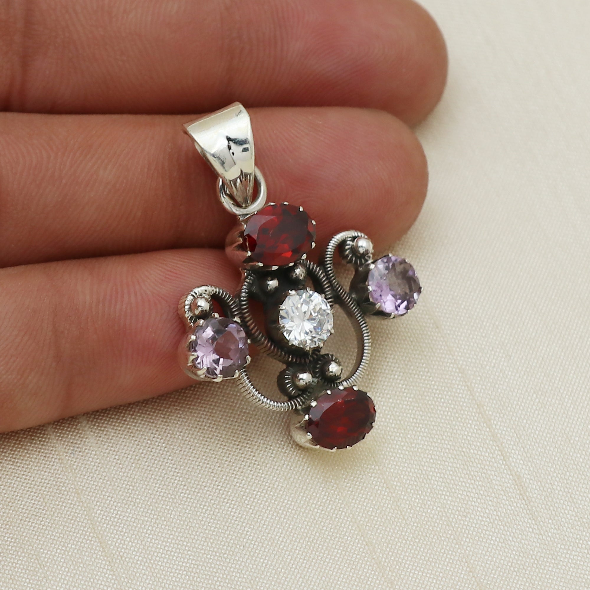 Sterling Silver Multi Gemstone Cross Pendant