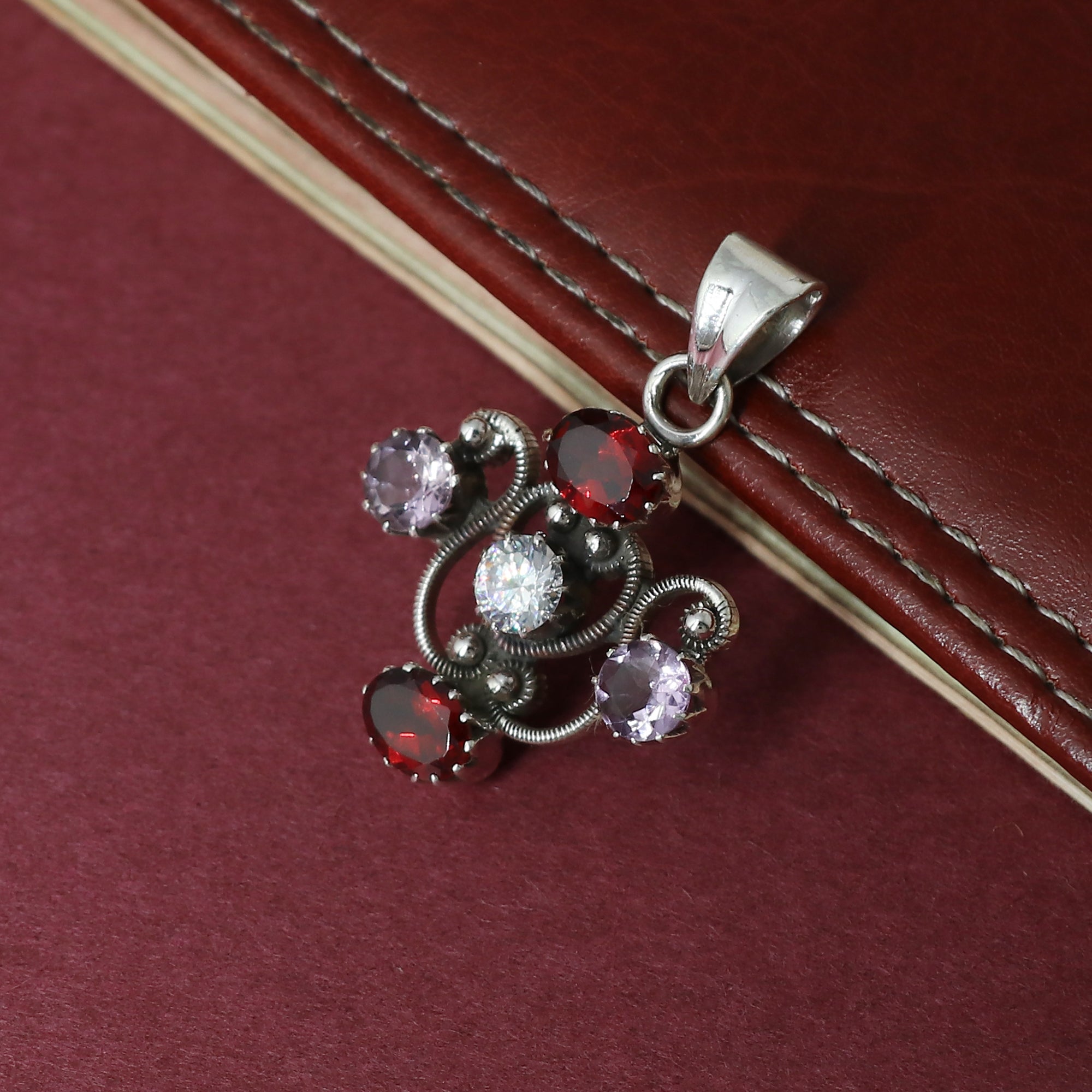 Sterling Silver Multi Gemstone Cross Pendant