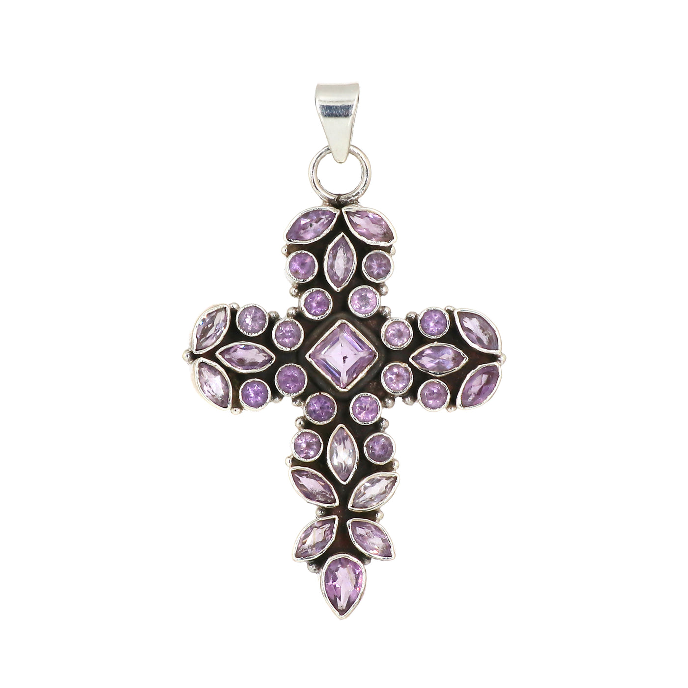 Sterling Silver Amethyst Gemstone Cross Pendant