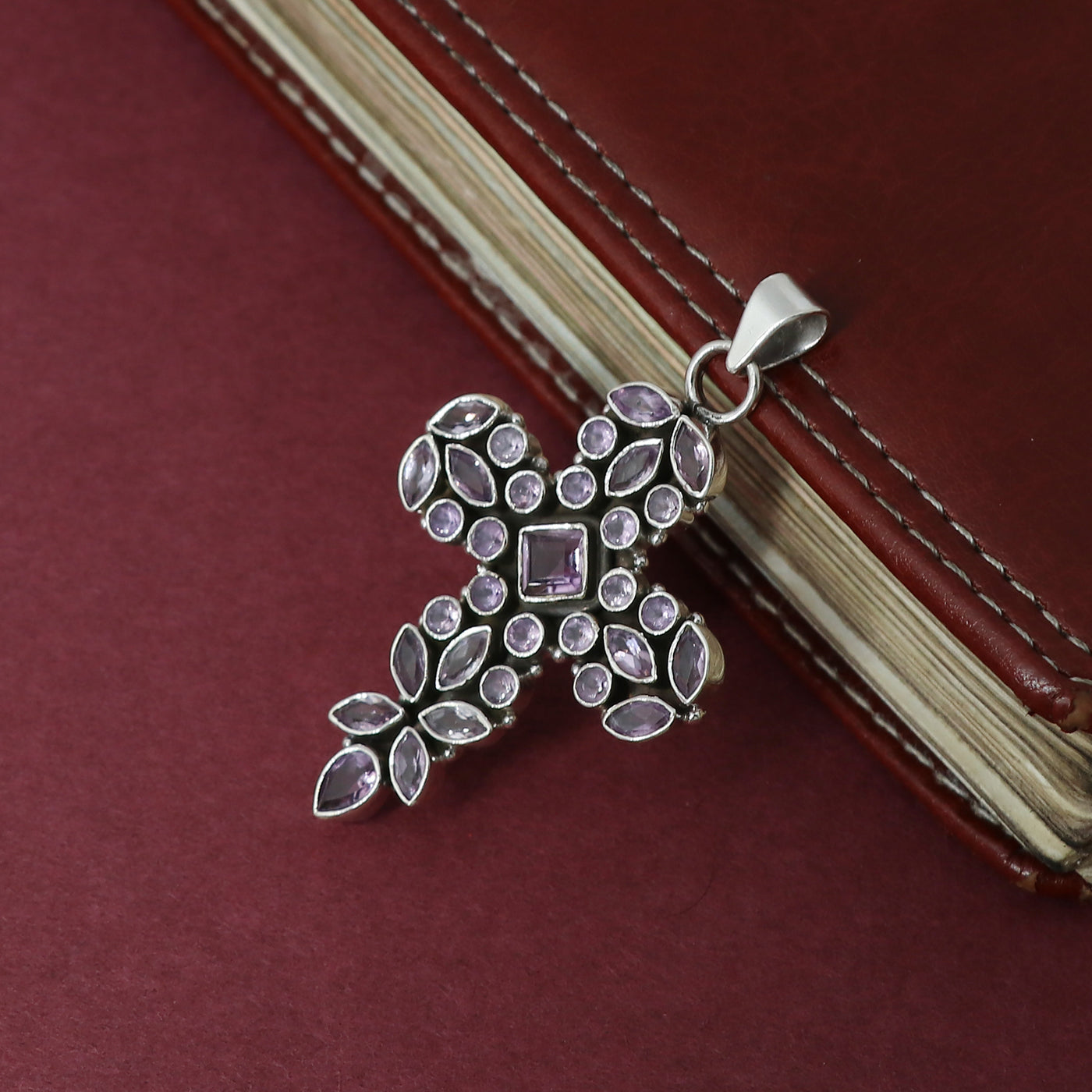 Sterling Silver Amethyst Gemstone Cross Pendant